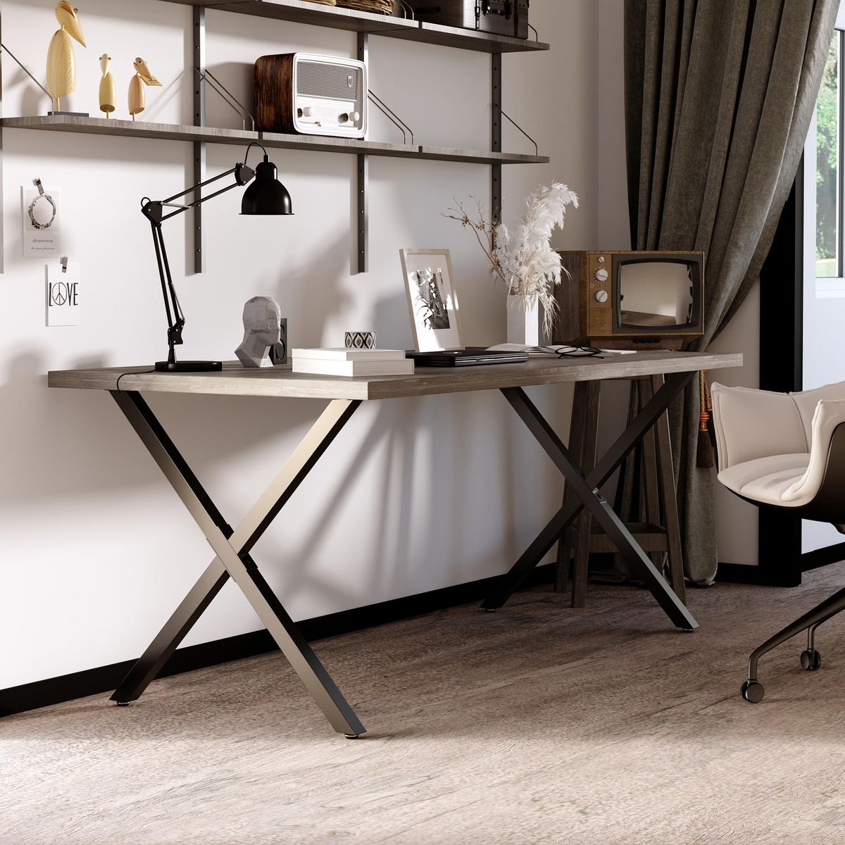 HOMCOM Lot de 2 pieds de table design industriel en croix - piètement antidérapant - dim. 70L x 8l x 72H cm - acier époxy noir