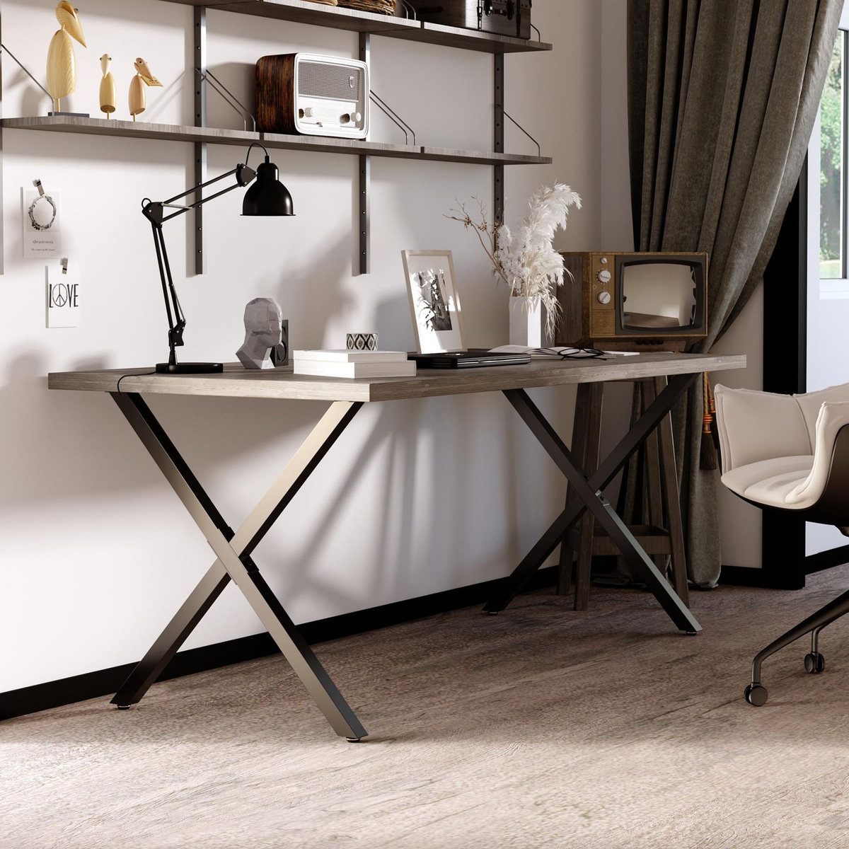 HOMCOM Lot de 2 pieds de table design industriel en croix - piètement antidérapant - dim. 70L x 8l x 72H cm - acier époxy noir