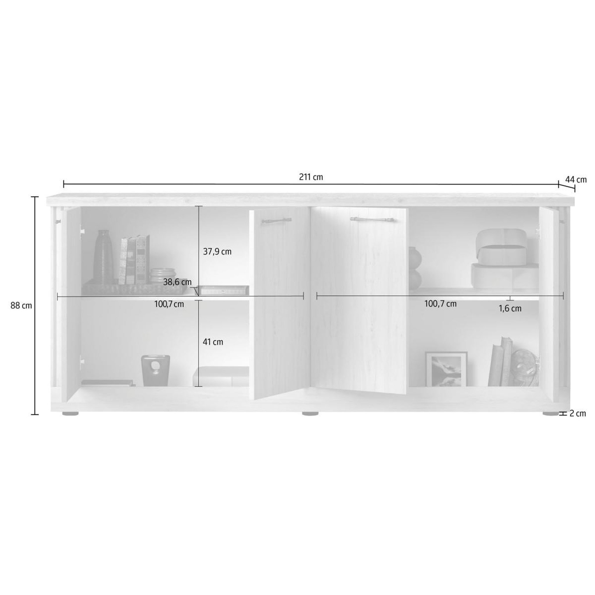Voir la diapositive 6 : JLC KREATION Buffet moderne 4 portes coloris chêne naturel 210cm YANIS