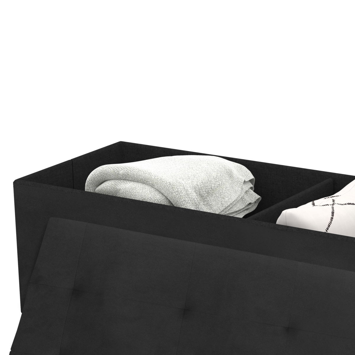 ID MARKET Banc coffre rangement LOUIS avec pieds métal doré 100 cm velours noir