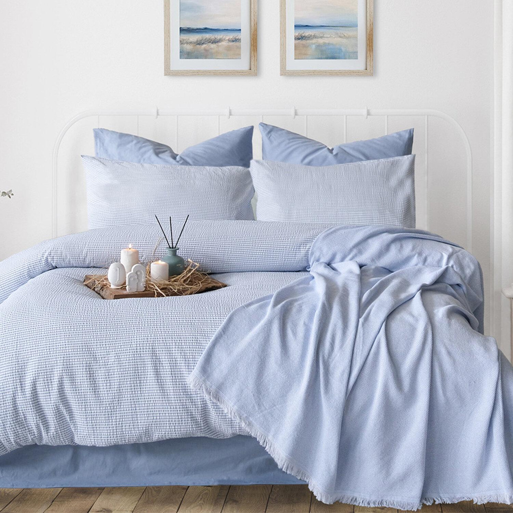 Home collection Parure housse de couette 100% coton gauffré 57fils - maribel bleu. Coloris disponibles : Bleu