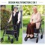 Voir la diapositive 3 : HOMCOM HOMCOM Déambulateur 4 roues - déambulateur pliable léger - assise + dossier rembourré  - poignées ergonomiques, freins à main - panier rangement - cale-pied - métal noir