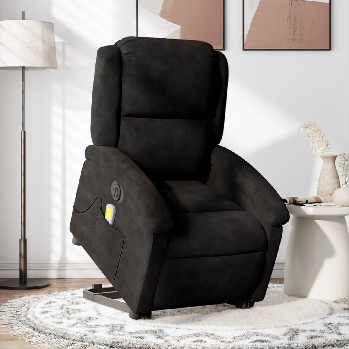 VIDAXL Fauteuil inclinable de massage electrique noir velours