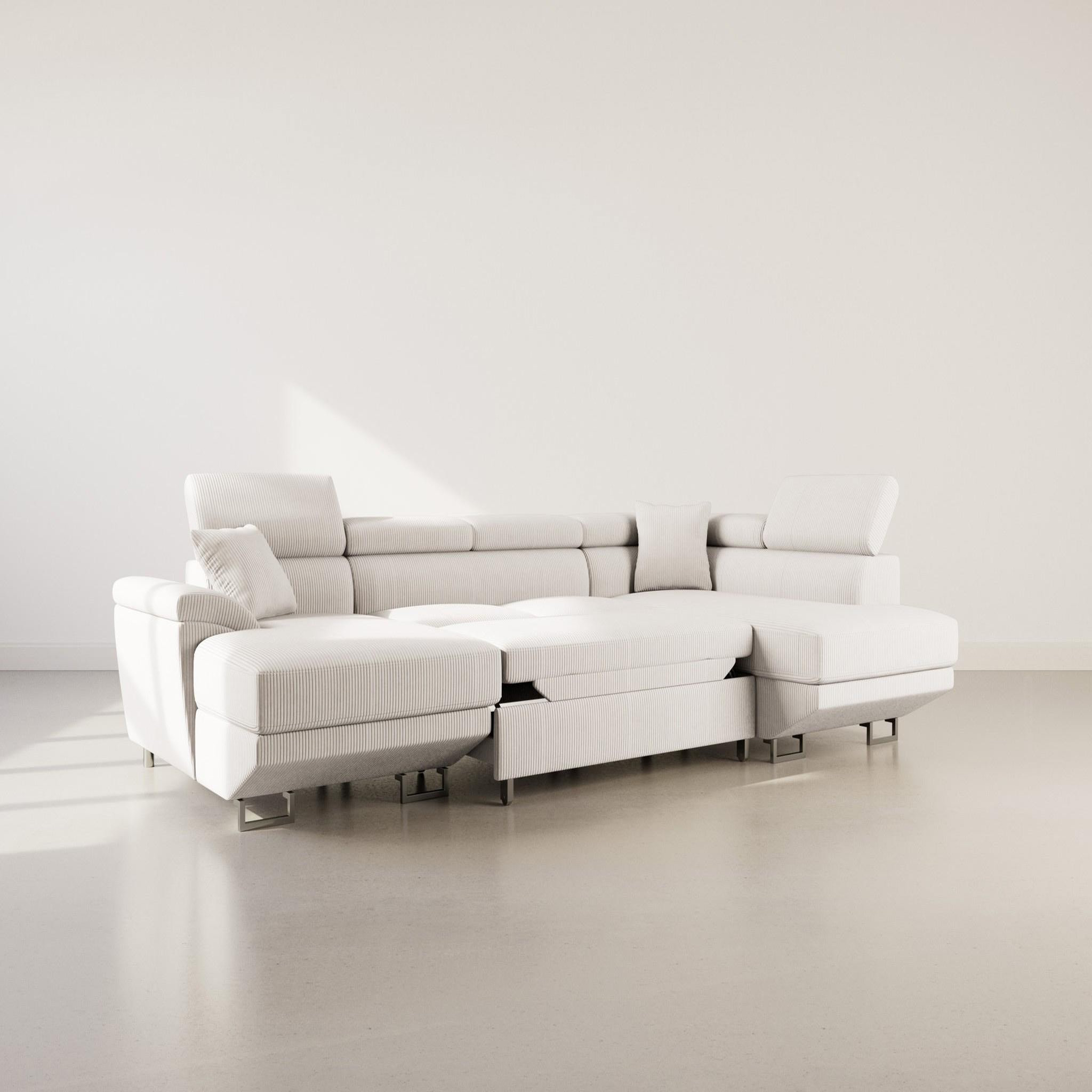Voir la diapositive 4 : BEST MOBILIER Baoji - canapé panoramique d'angle droit 7 places convertible avec têtières et coffre en velours côtelé