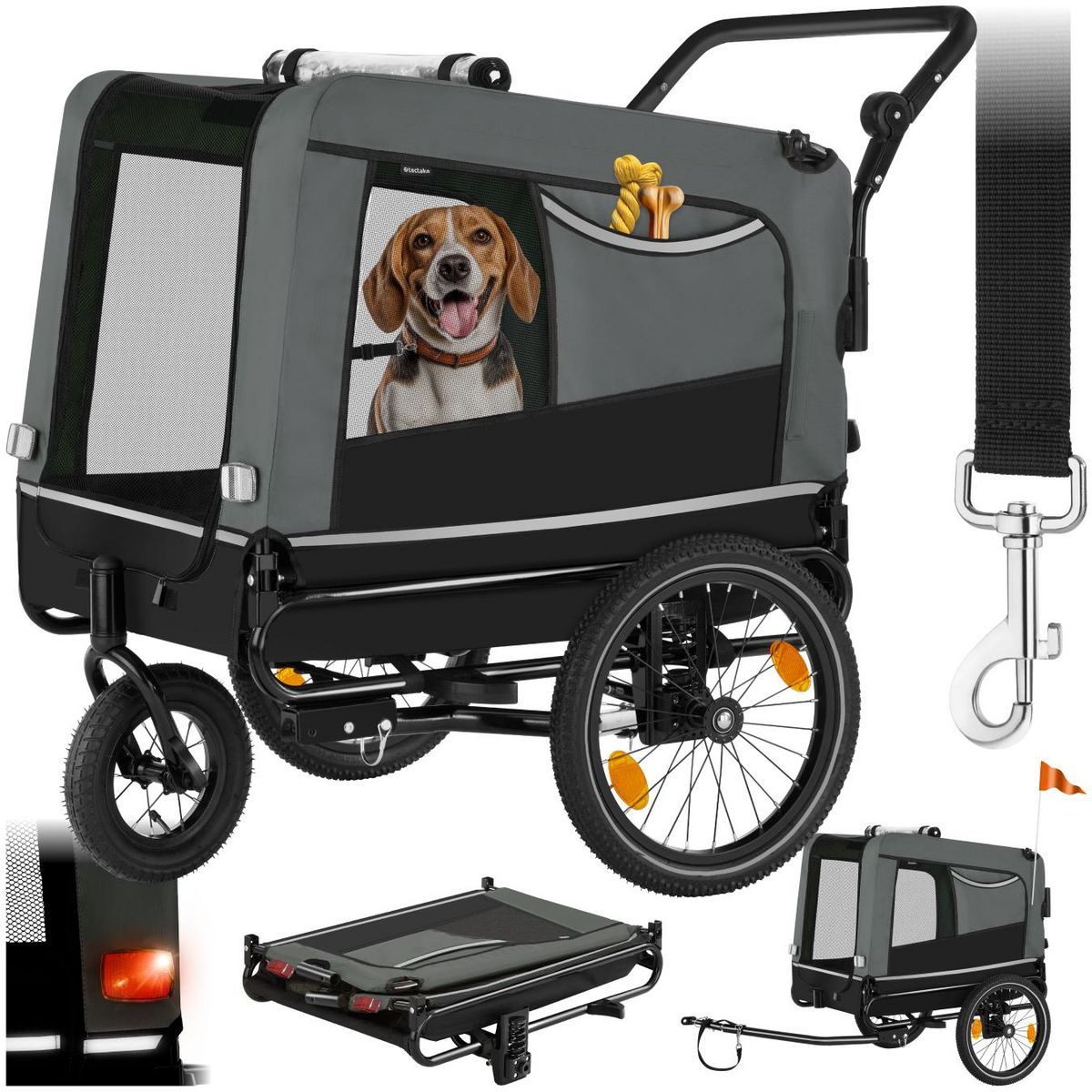 tectake Remorque vélo pour chien multifonction 3-en-1 gris