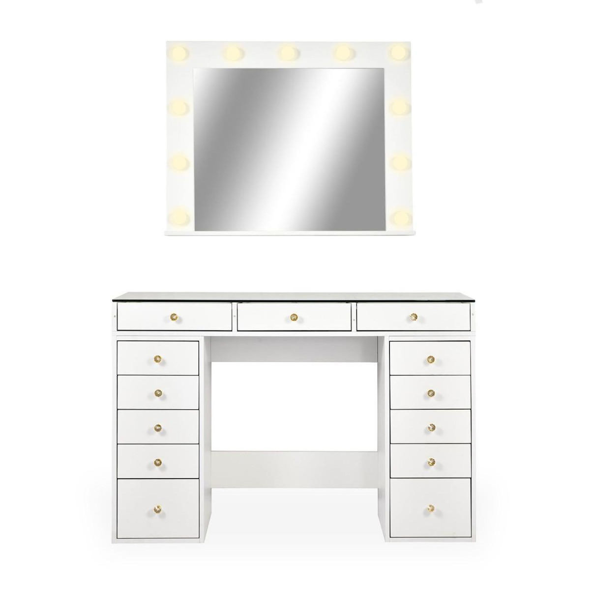 Paris Prix Coiffeuse Avec 13 Tiroirs & Miroir  Beauté  120cm Blanc