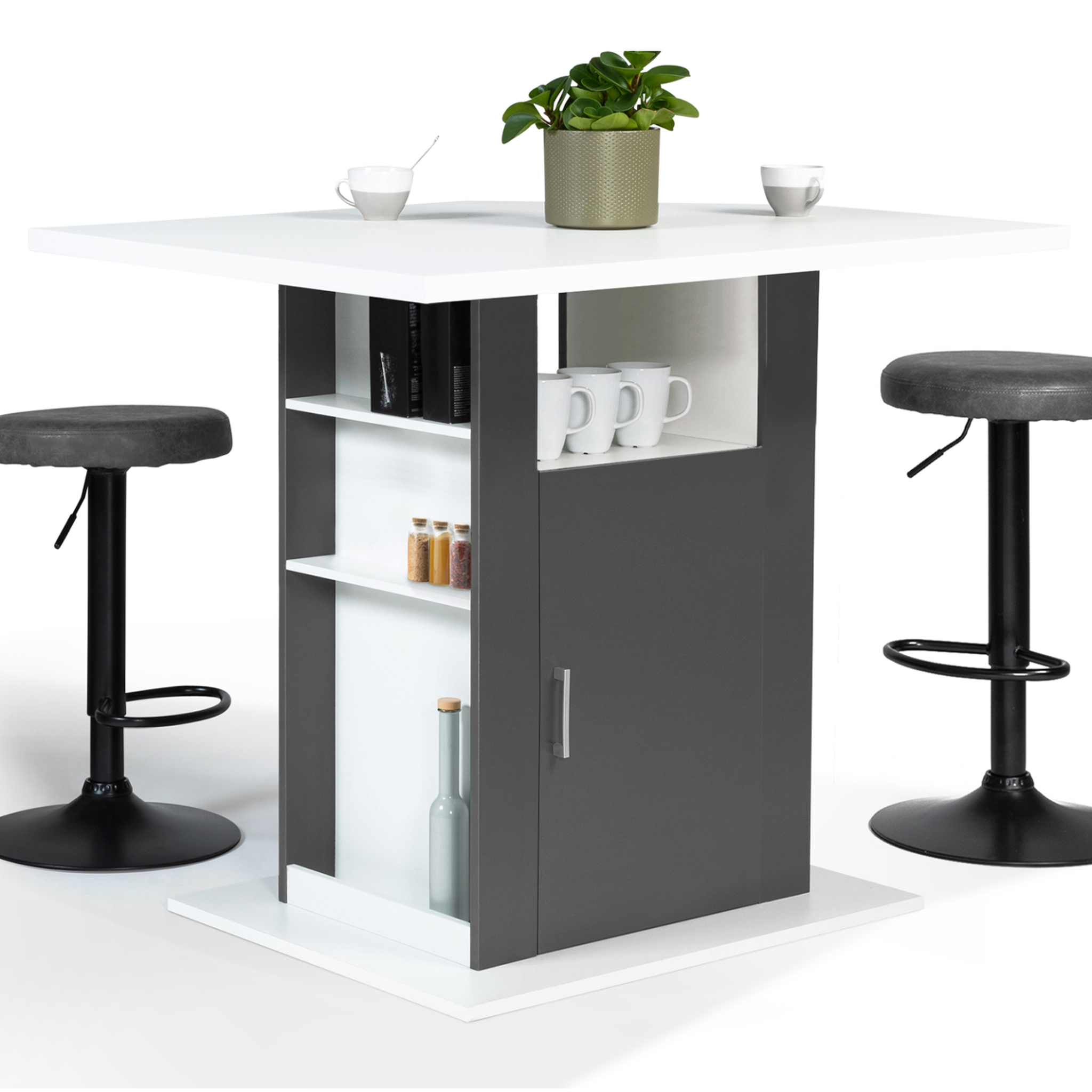 ID MARKET Ilot central ugo 110 cm bois blanc et gris avec rangements