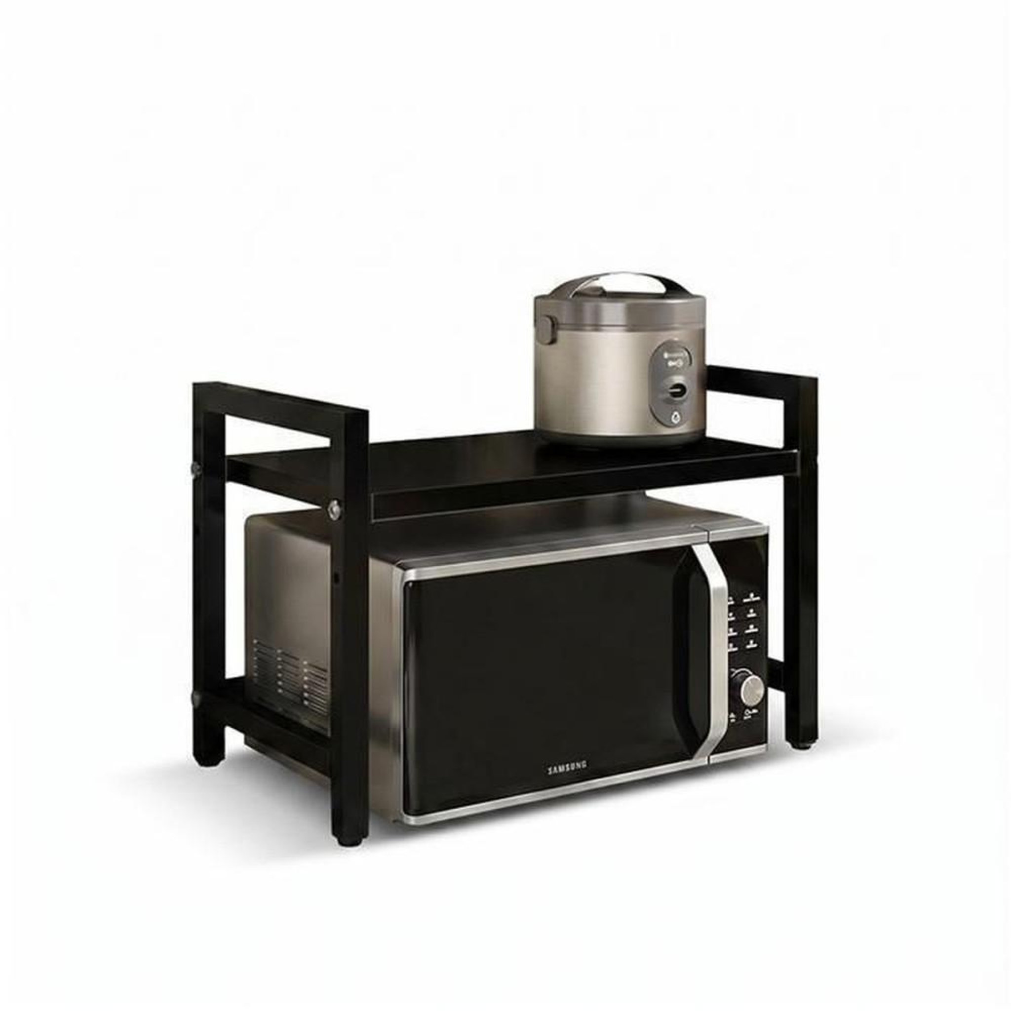 NO BRAND Support micro-ondes extensible noir en métal avec rangement de comptoir pliable, largeur 36 à 58 cm (jusqu'à 40 à 64 cm)