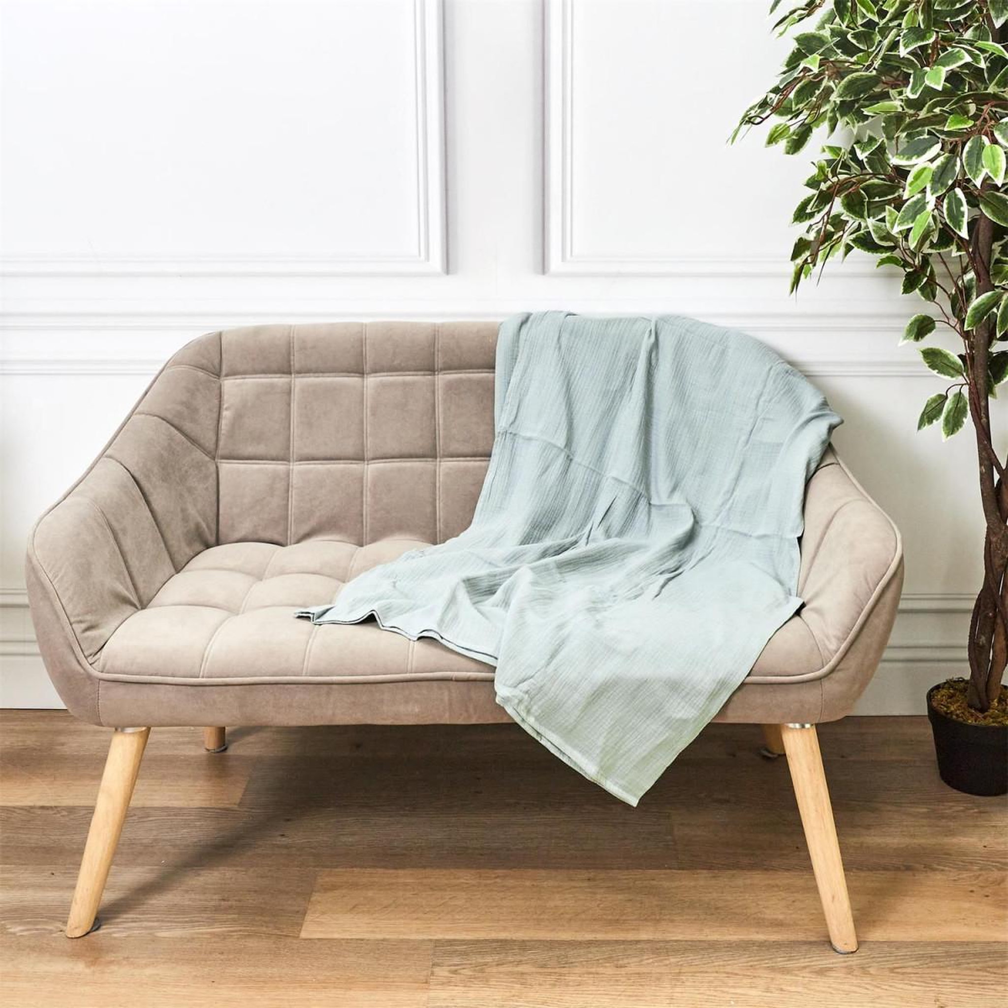 Voir la diapositive 3 : The Home Deco Factory Plaid uni en coton  murial  120x150cm vert givre
