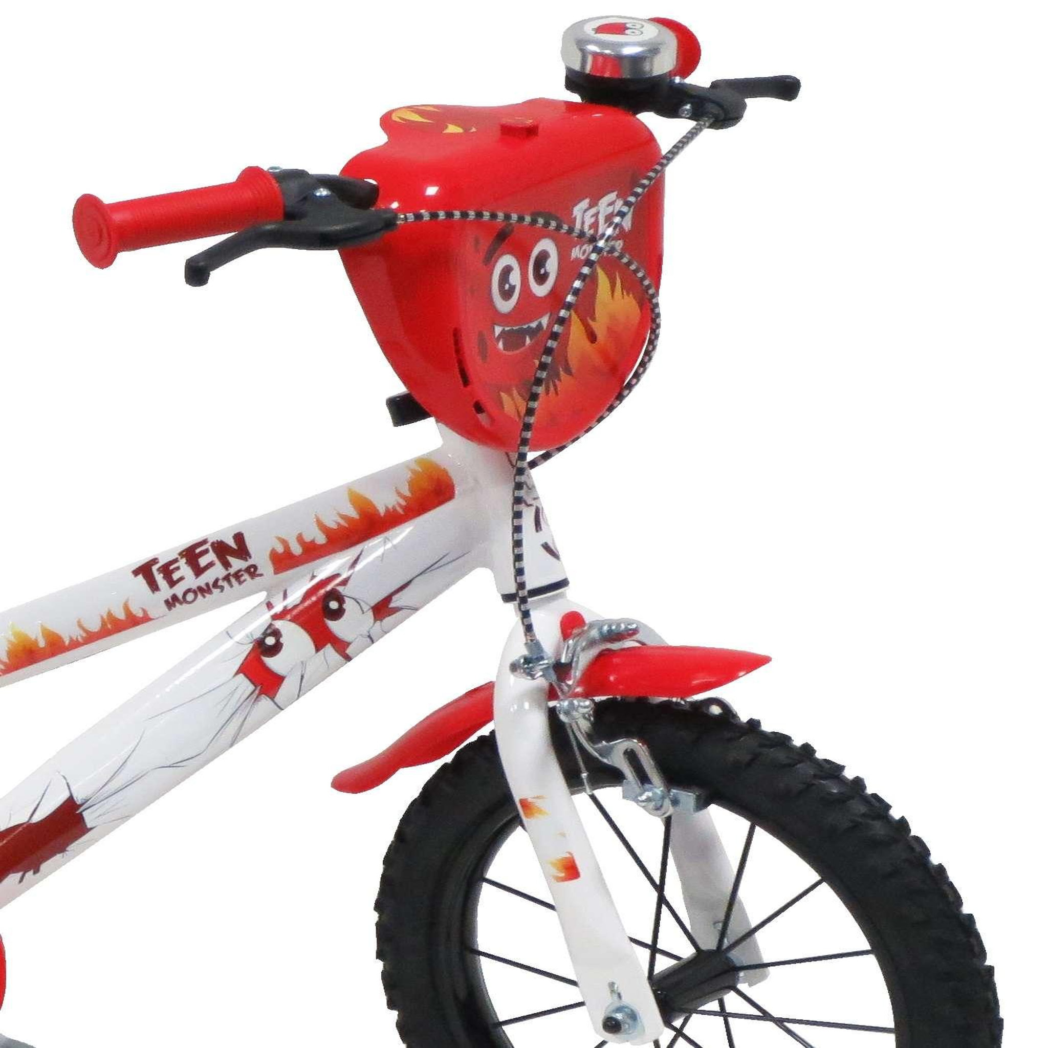 Voir la diapositive 4 : Vélo enfant - Modème 14'' Teen Monster pour enfant de 95/110 cm avec stabilisateurs - Plaque décorative avant - Porte bidon - 2 freins