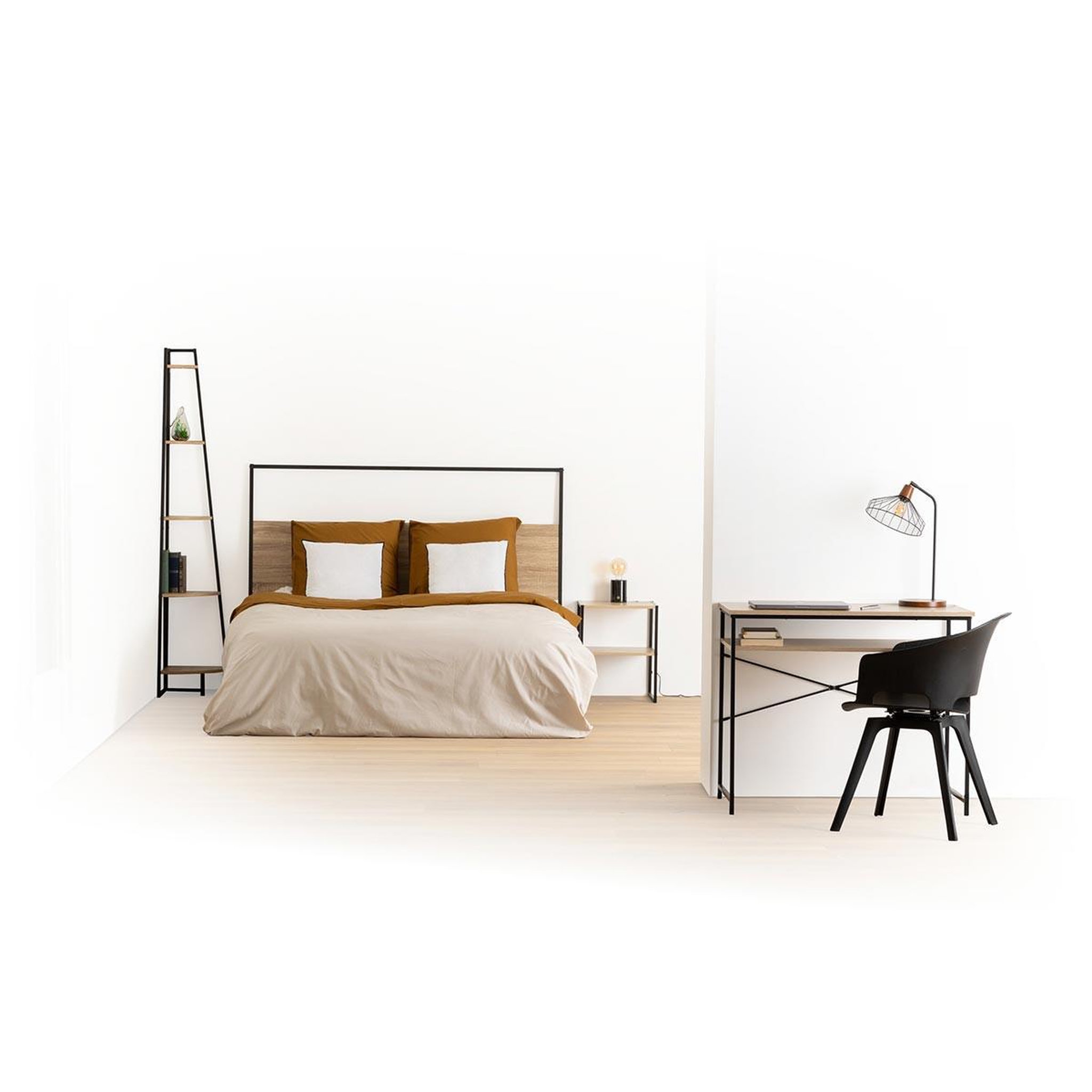 Voir la diapositive 4 : FIVE Tête de lit effet bois et métal aliaj - 165 cm - beige et noir