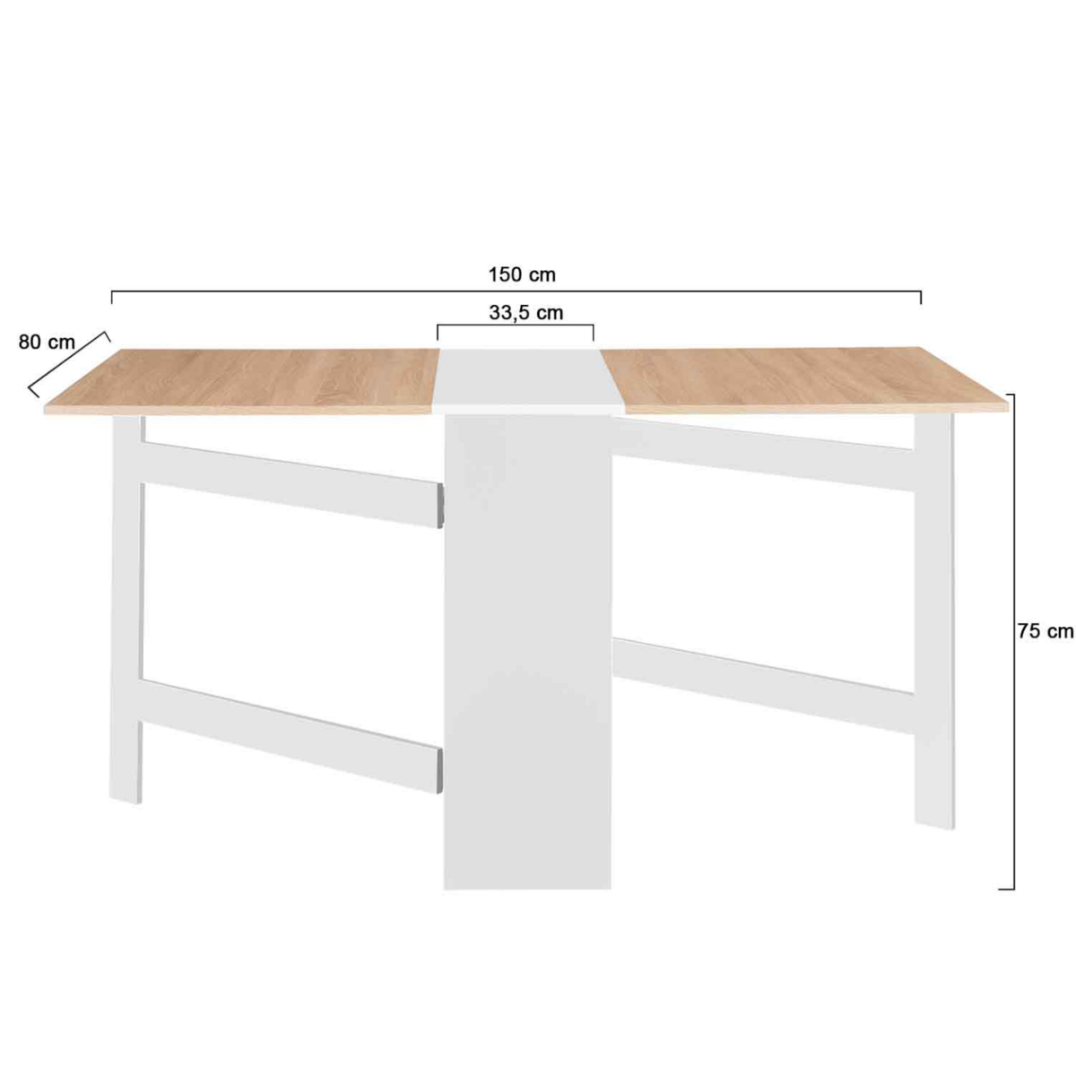 ID MARKET Table console pliable EDI 2-6 personnes avec rangements bois blanc plateau façon hêtre 150 x 80 cm