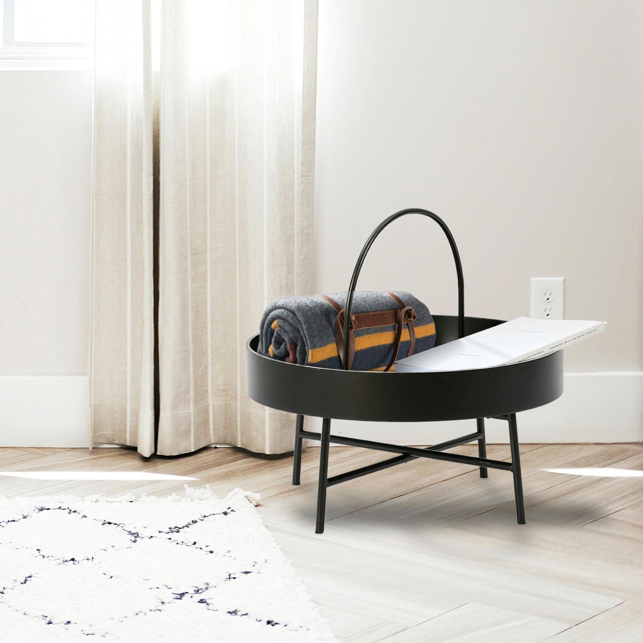 Voir la diapositive 3 : VS VENTA-STOCK Table Basse Ronde Manila avec Plateau en MDF Noir et Structure métallique Noir Mat