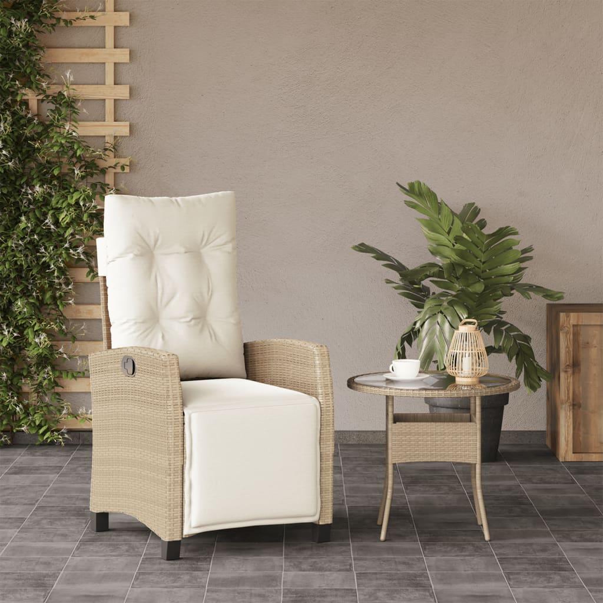 Voir la diapositive 3 : VIDAXL Chaise inclinable de jardin et repose-pied beige resine tressee
