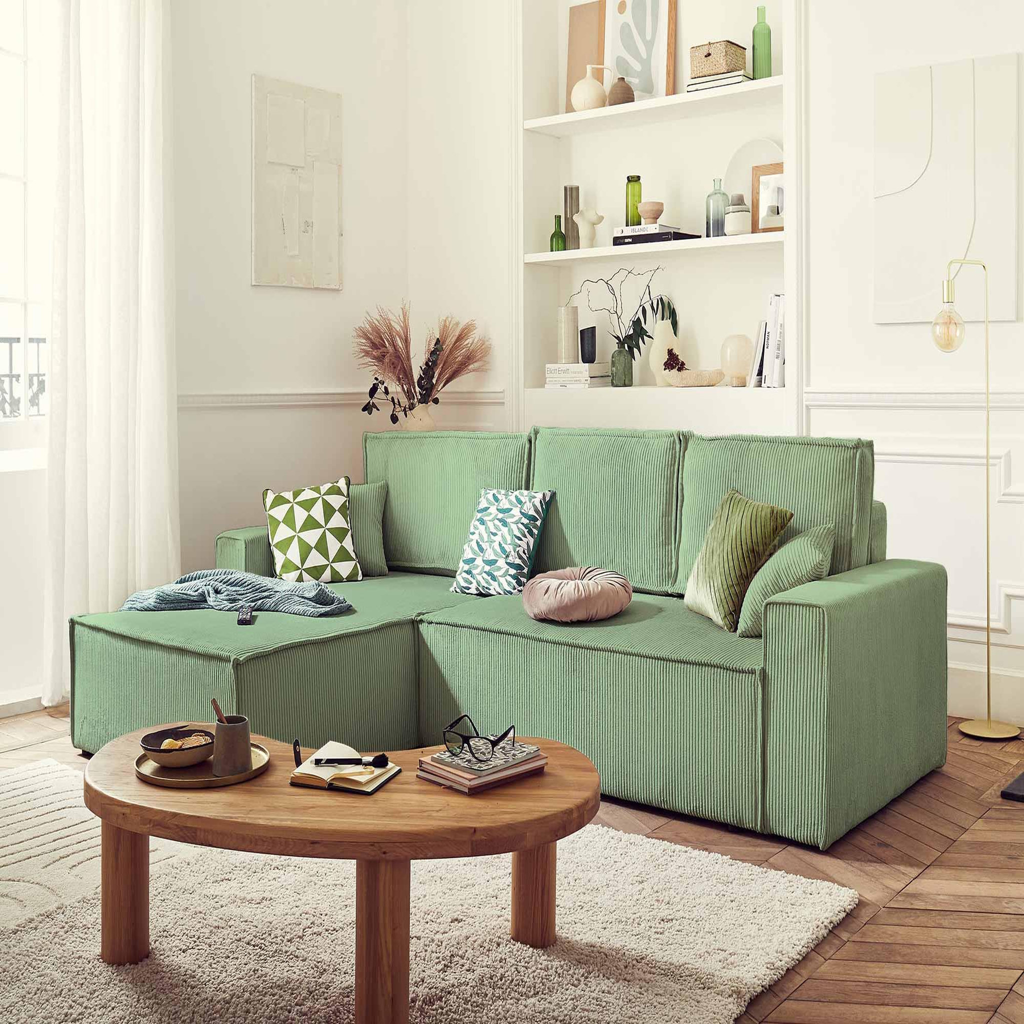 Voir la diapositive 4 : BEST MOBILIER Dellia - canapé d'angle réversible convertible - avec coffre - en velours côtelé - 4 places