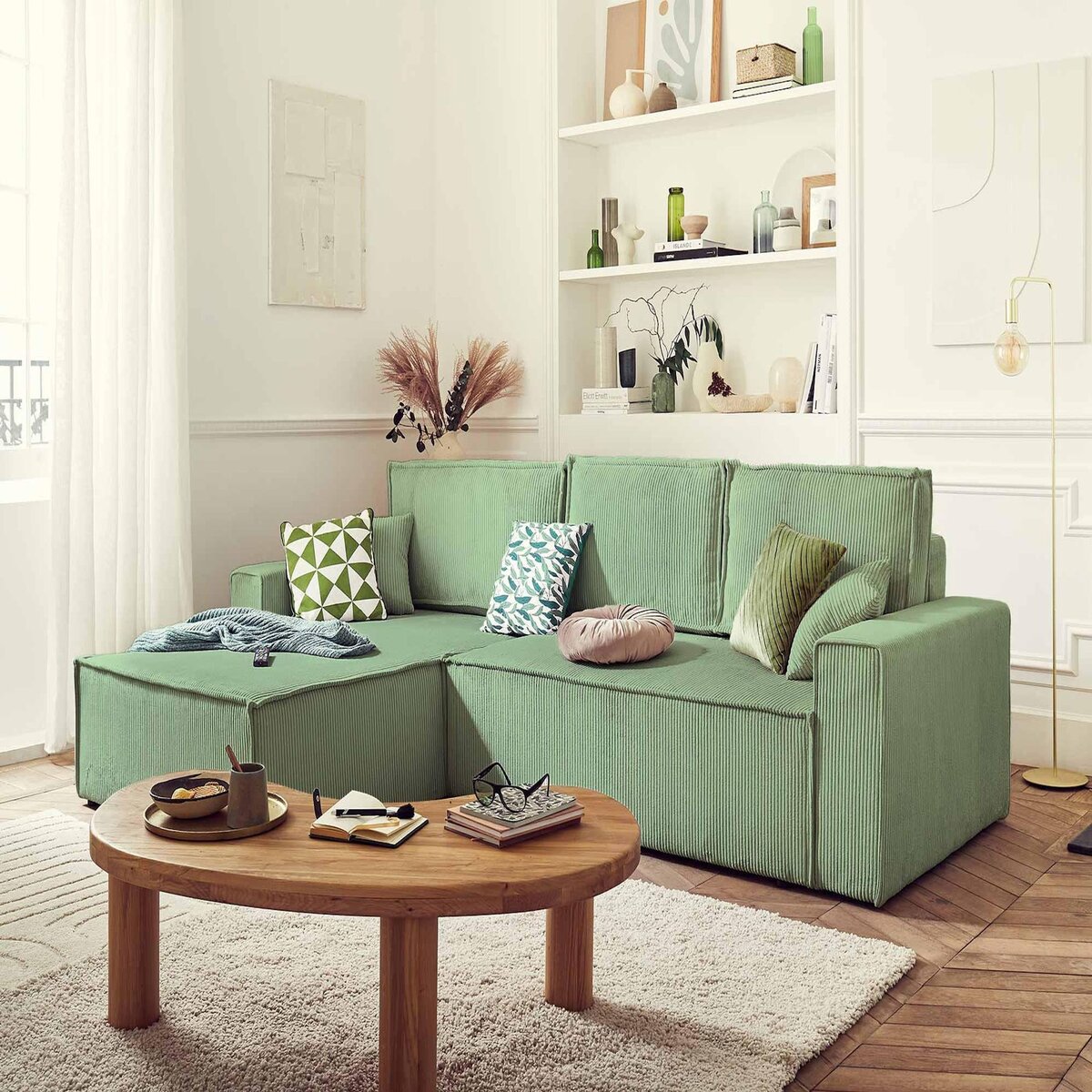 BEST MOBILIER Dellia - canapé d'angle réversible convertible - avec coffre - en velours côtelé - 4 places