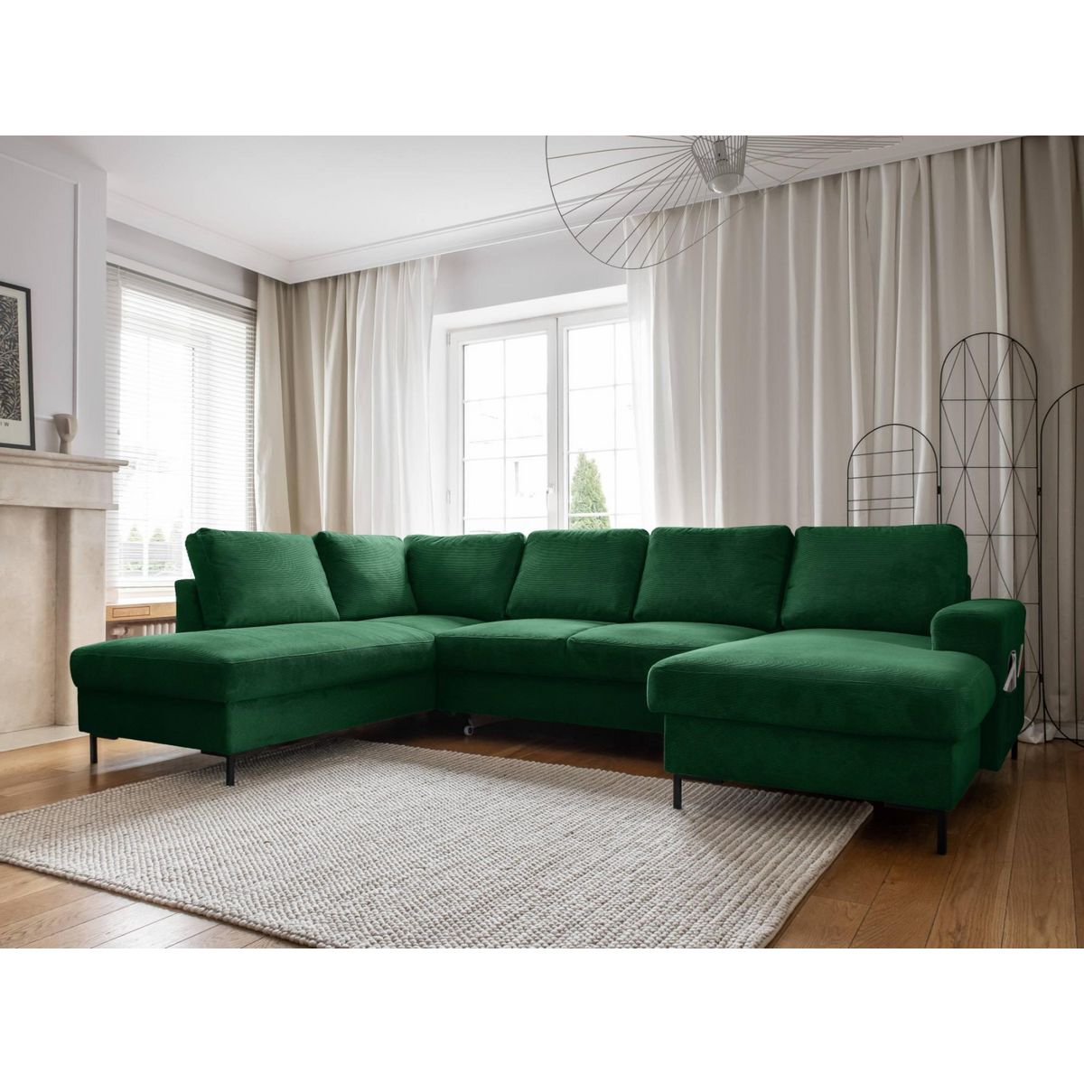 BEST MOBILIER Lilly - canapé panoramique d'angle gauche - 7 places - convertible avec coffre - en velours côtelé