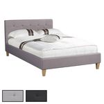 IDIMEX Lit simple LILLE, 120 x 190 cm, capitonné avec sommier, revêtement en tissu. Coloris disponibles : Gris