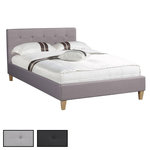 IDIMEX Lit simple LILLE, 120 x 190 cm, capitonné avec sommier, revêtement en tissu. Coloris disponibles : Gris