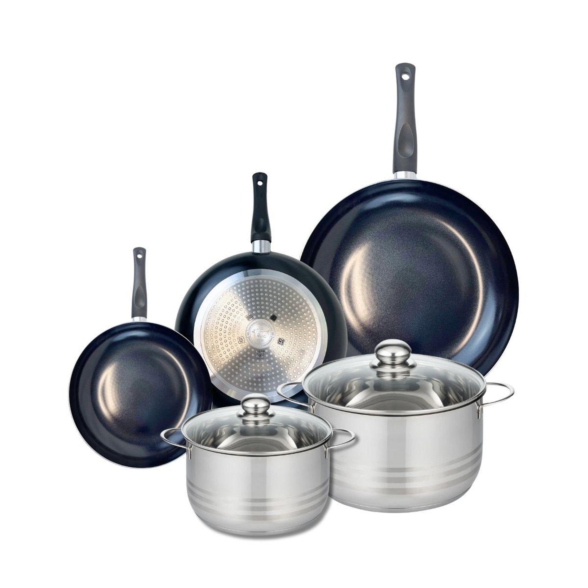 ELO Ensemble de 3 poêles de cuisson 20, 24 et 32 cm et 2 faitouts 20 et 24 cm elo prima brillant