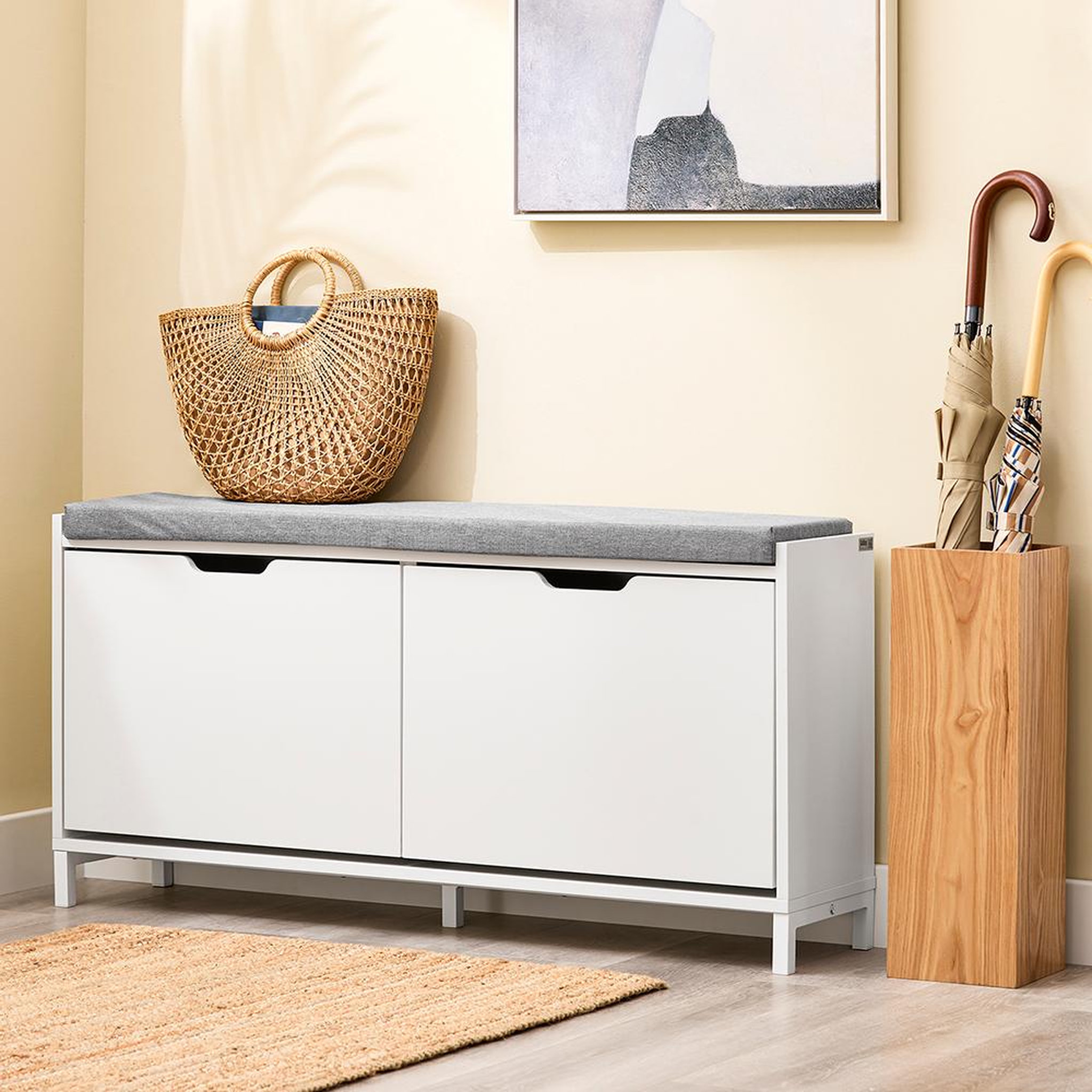 Voir la diapositive 4 : SOBUY SoBuy - Banc de rangement à chaussures avec deux portes - Blanc - 105x24x52cm - FSR151-L-W