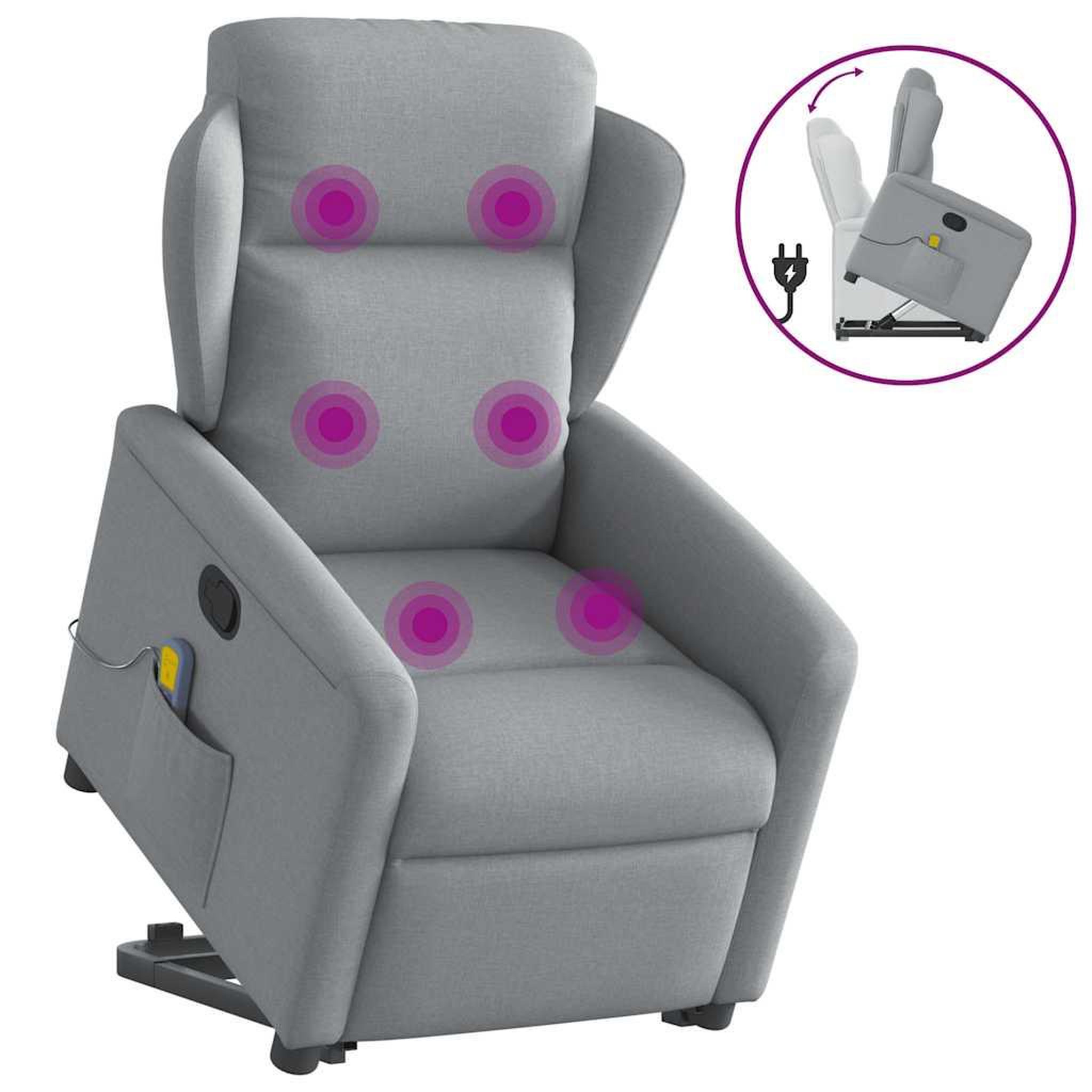 VIDAXL Fauteuil de massage inclinable Gris clair Tissu
