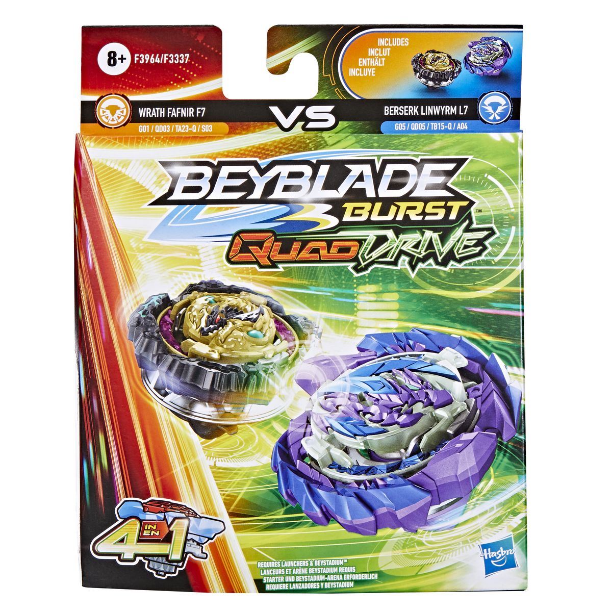 HASBRO Toupies Beyblade Burst 4 en 1 Quaddrive Berserk Linwyrm L7 Wrath Fafnir F7