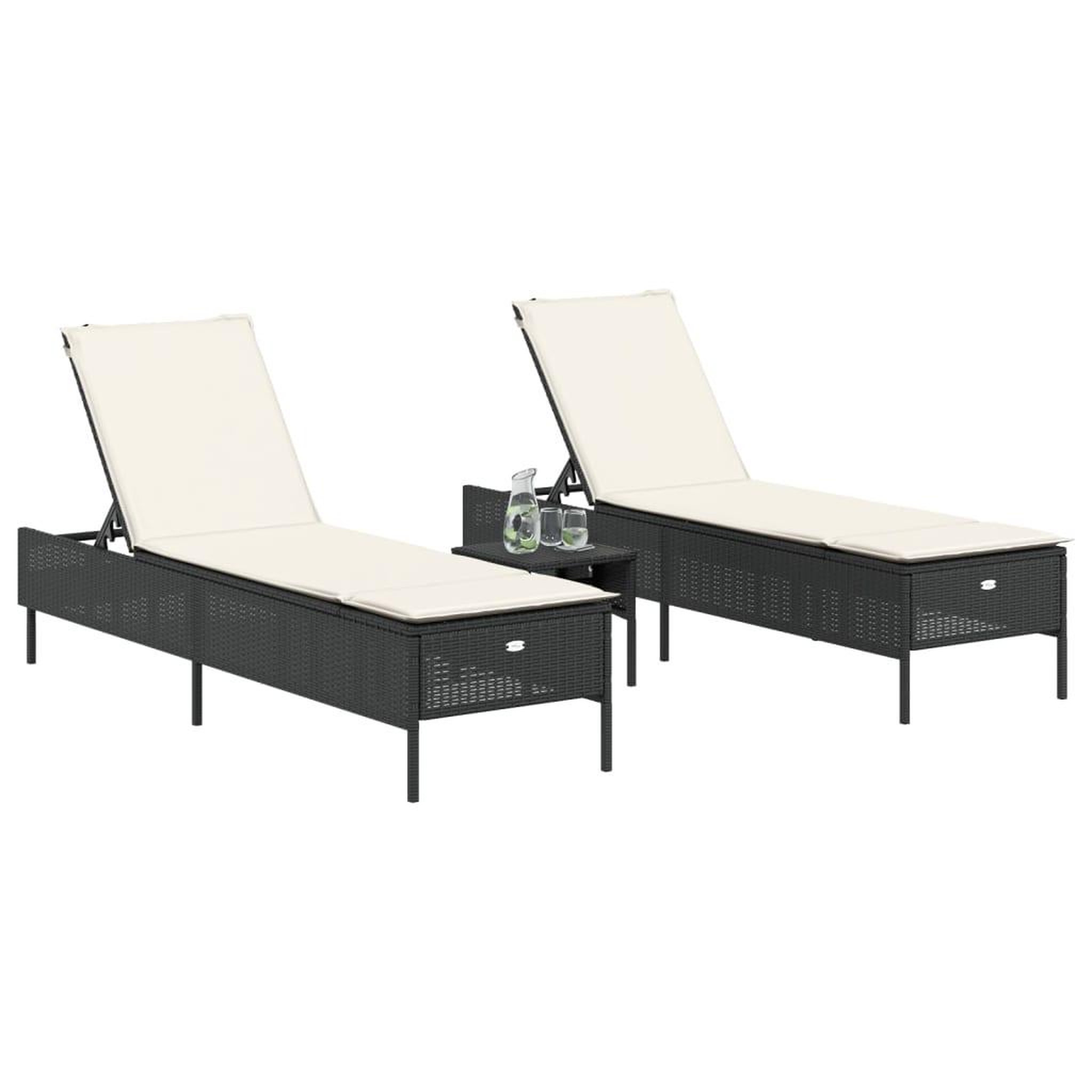 Voir la diapositive 3 : VIDAXL Chaises longues avec coussins lot de 2 noir resine tressee