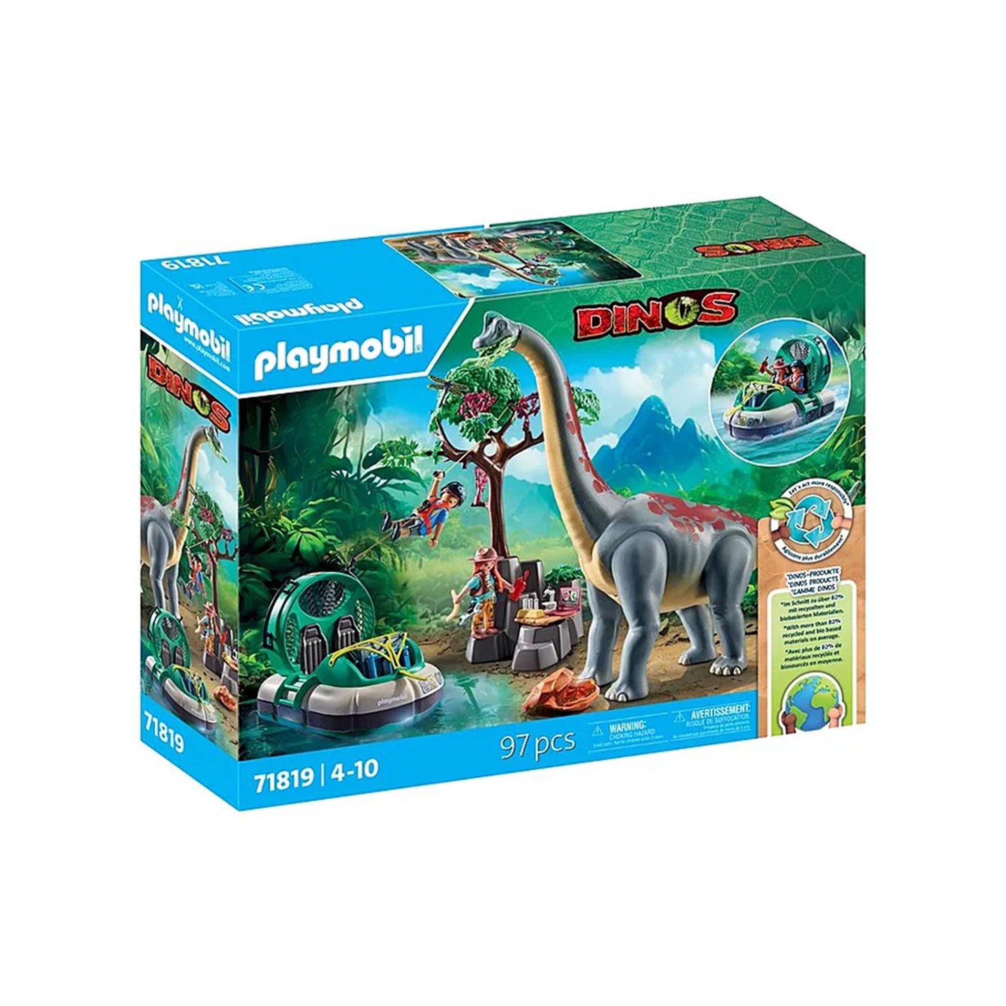 PLAYMOBIL Brachiosaure avec explorateurs et aéroglisseur