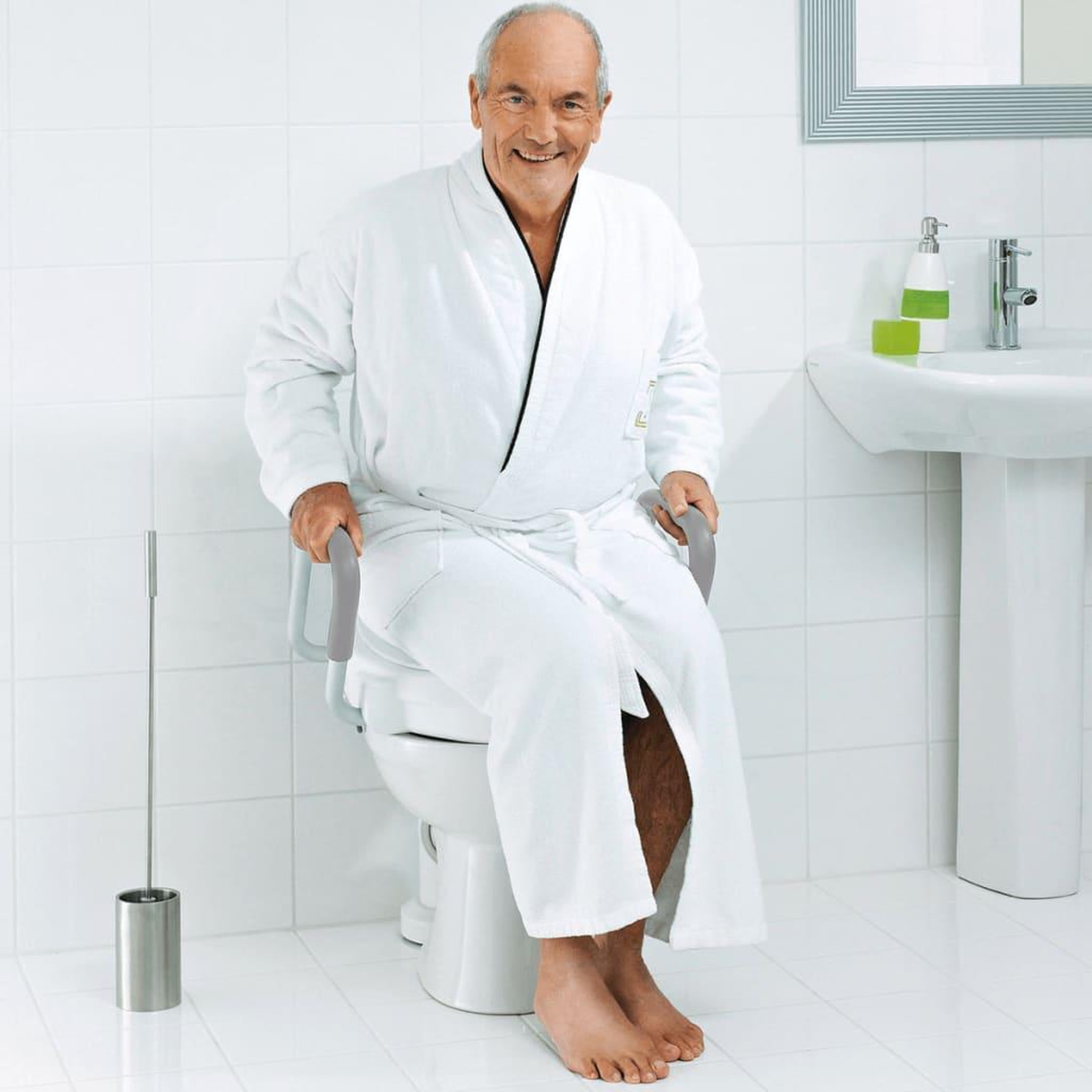 Voir la diapositive 2 : RIDDER RIDDER Siege de toilette avec barre de securite Blanc 150 kg A0072001