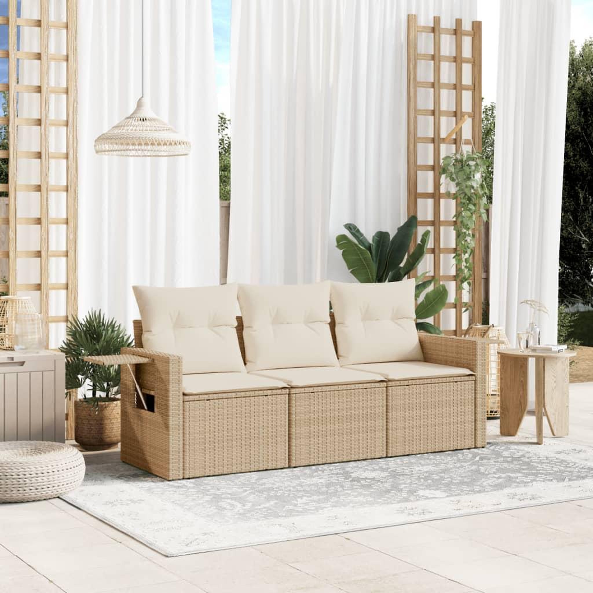 VIDAXL Salon de jardin avec coussins 3 pcs beige resine tressee
