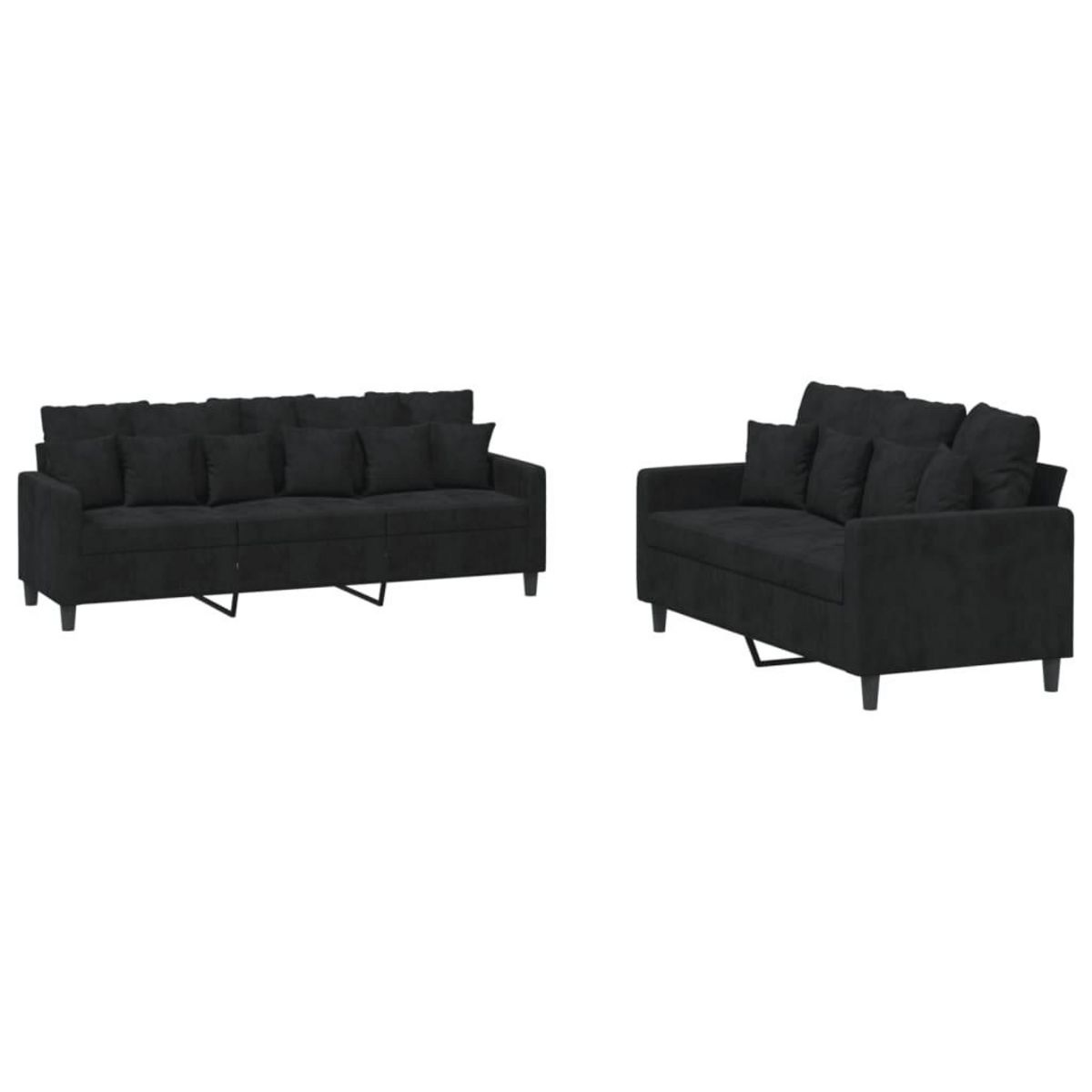 VIDAXL Ensemble de canapes 2 pcs avec coussins Noir Velours