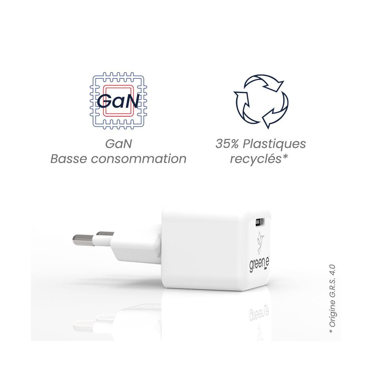 GREEN E Chargeur USB C USB-C 20W Blanc Origine France Garantie