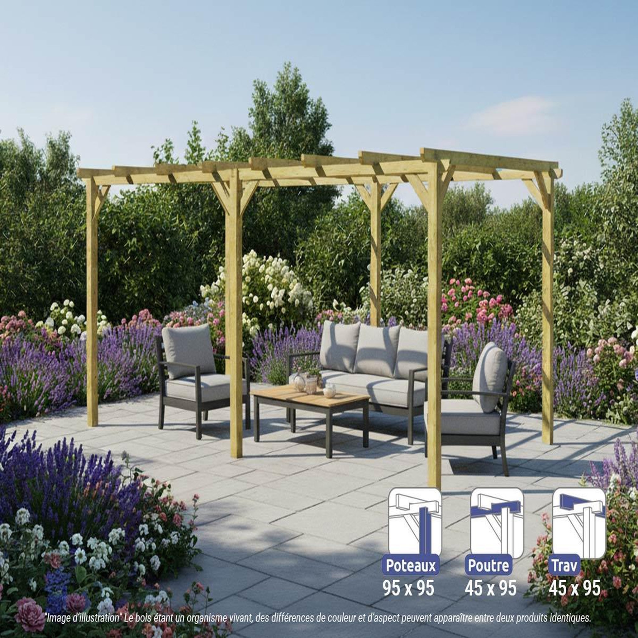 JARDIDECO Pergola massive en bois tours 600 x 300 cm - maderland