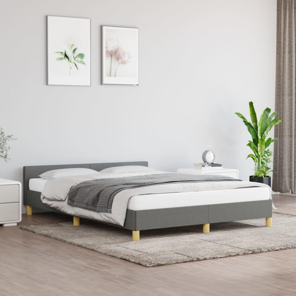 VIDAXL Cadre de lit sans matelas gris fonce 140x200 cm tissu