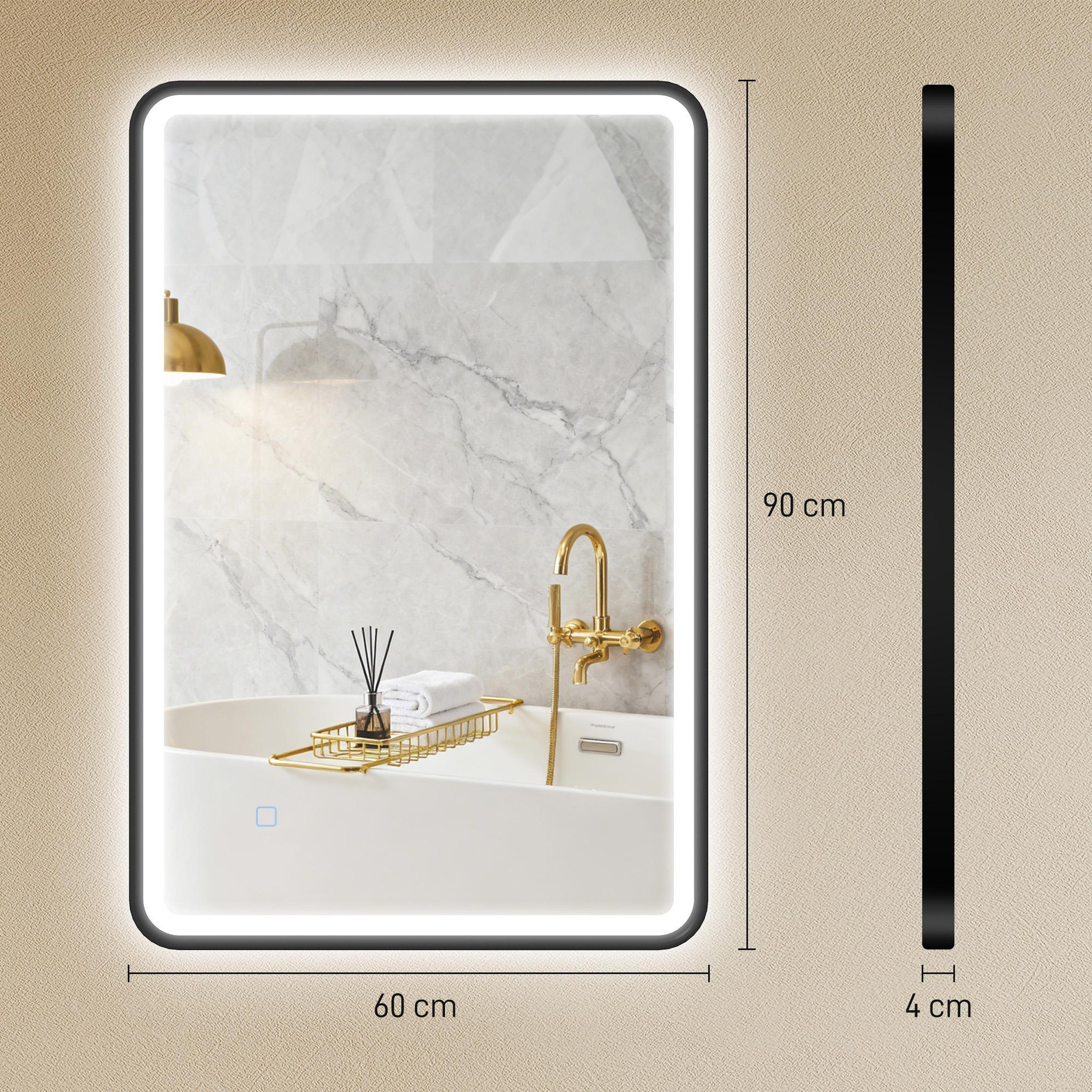 Voir la diapositive 3 : HOMCOM Miroir mural led tactile réglable 44w fonction antibuée dim. 60 x 90 cm aluminium noir