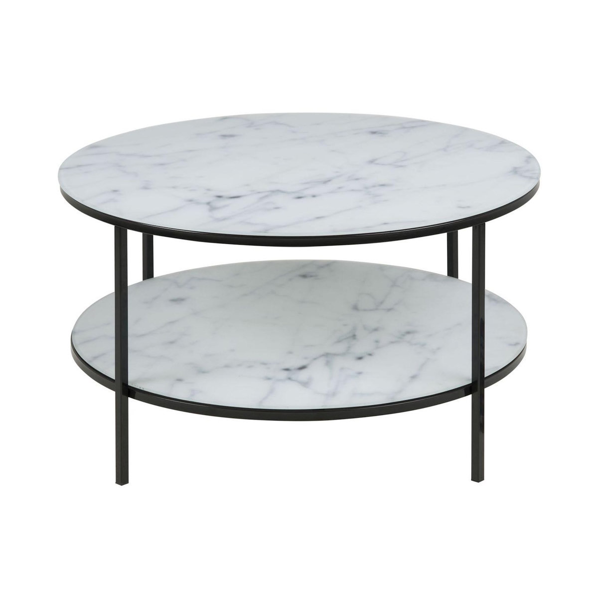 TOILINUX Table basse ronde effet marbre en verre et métal 2 niveaux