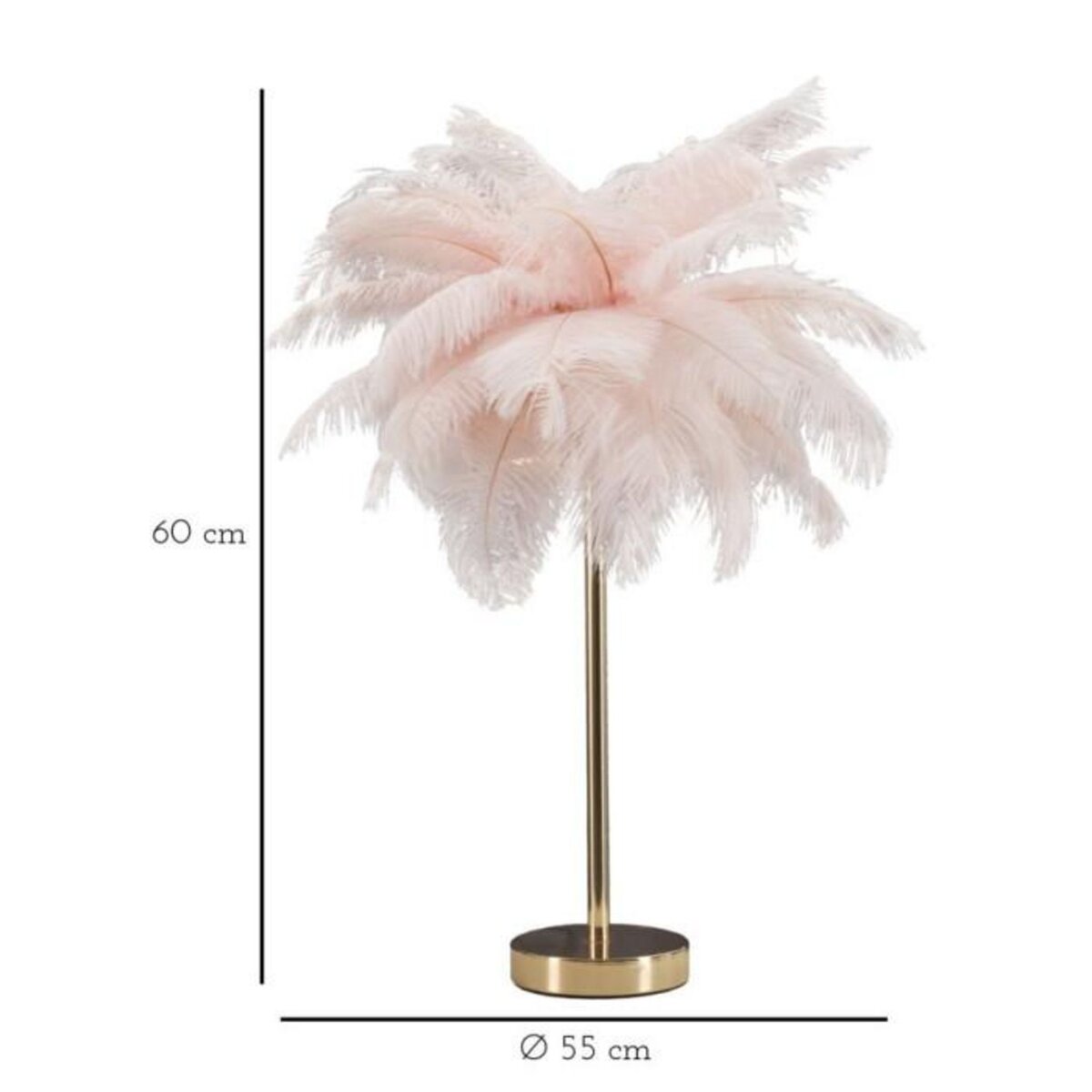 Paris Prix Lampe à Poser Imitation Plume  Palm  60cm Or & Rose