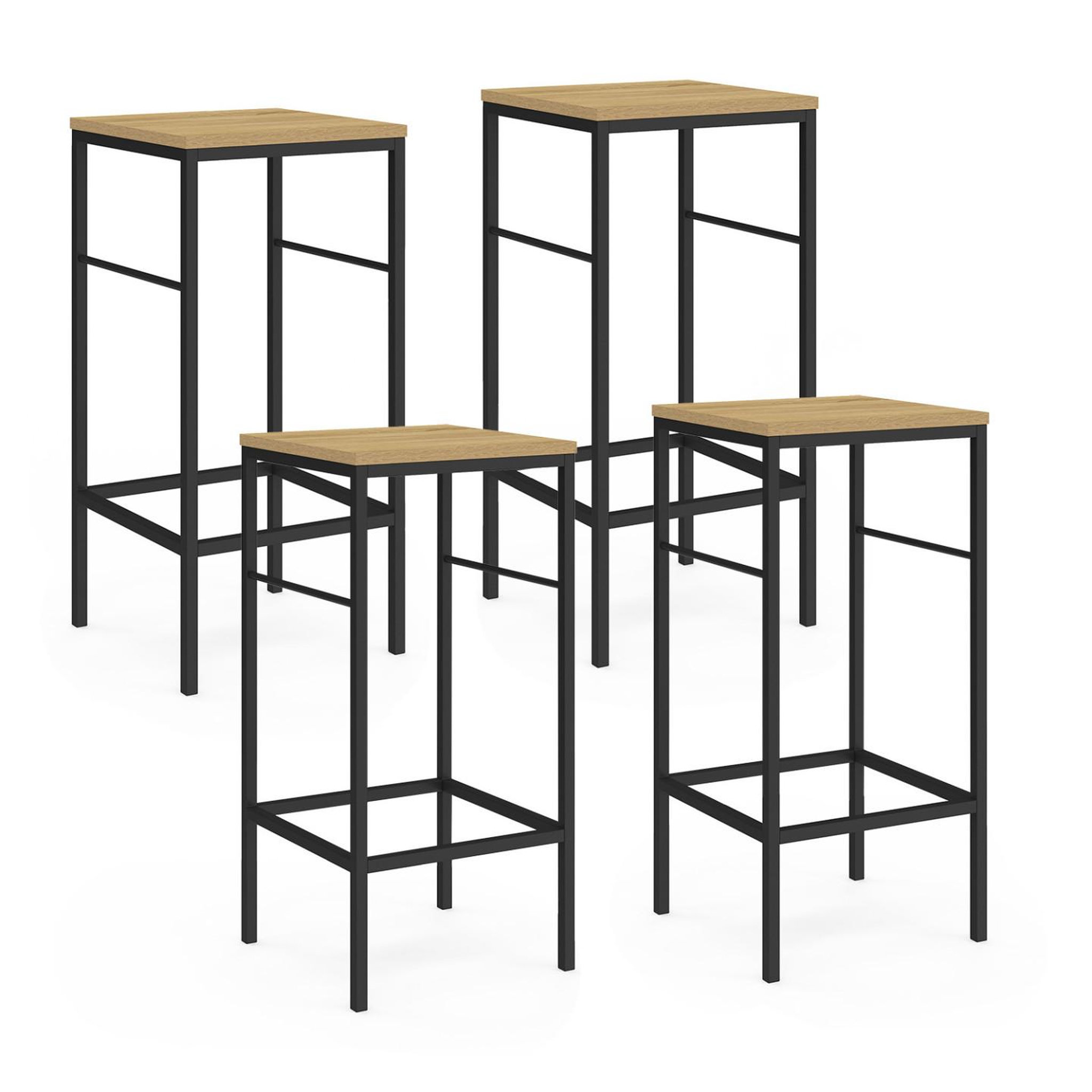 ID MARKET Lot de 4 tabourets de bar detroit design industriel