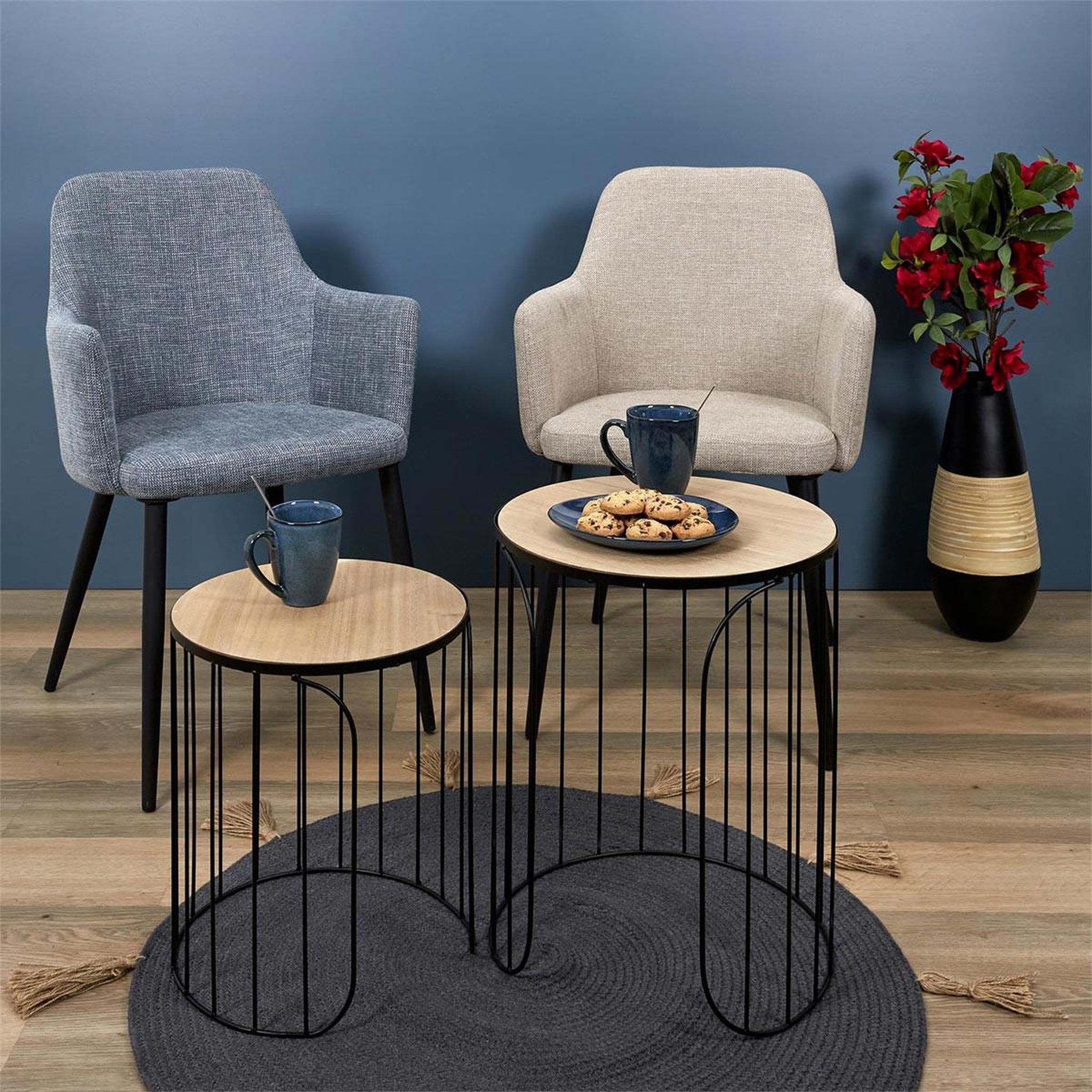Voir la diapositive 4 : The Home Deco Factory Lot de 6 assiettes à dessert  au grès  22cm bleu