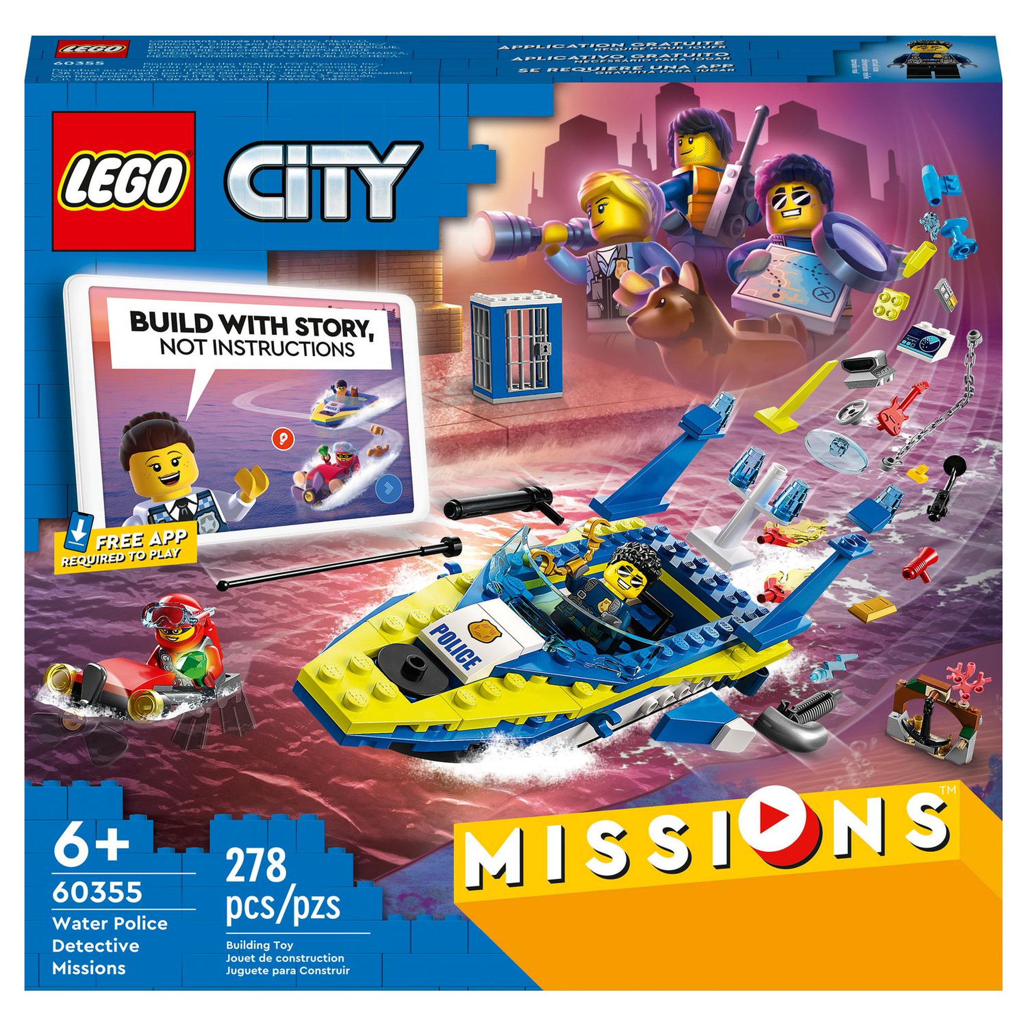 LEGO City 60355 Mission détective de la police sur l'eau, Jouet Interactif avec Bateau