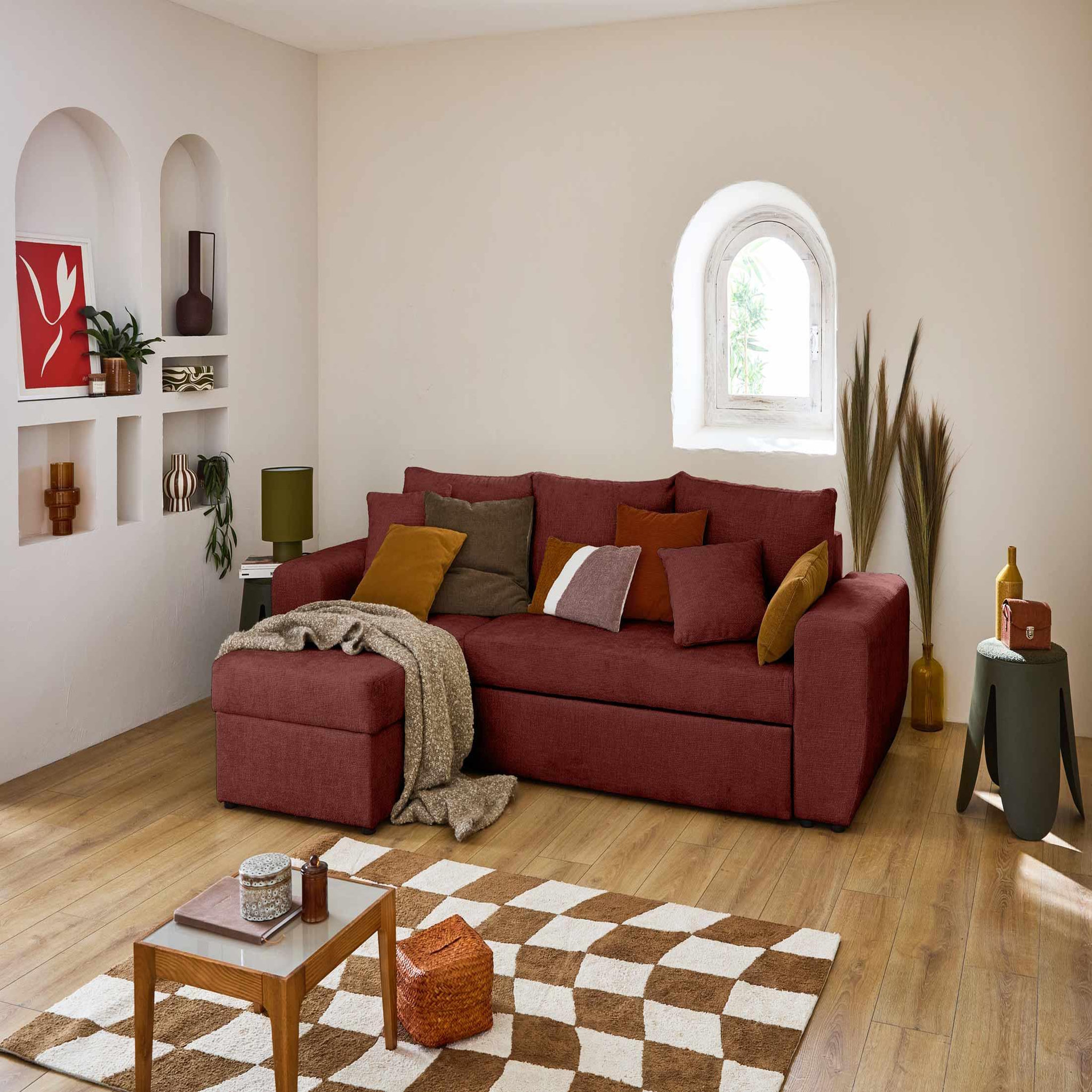 Voir la diapositive 5 : BEST MOBILIER Milan - canapé d'angle réversible 4 places - convertible avec coffre - en velours texturé