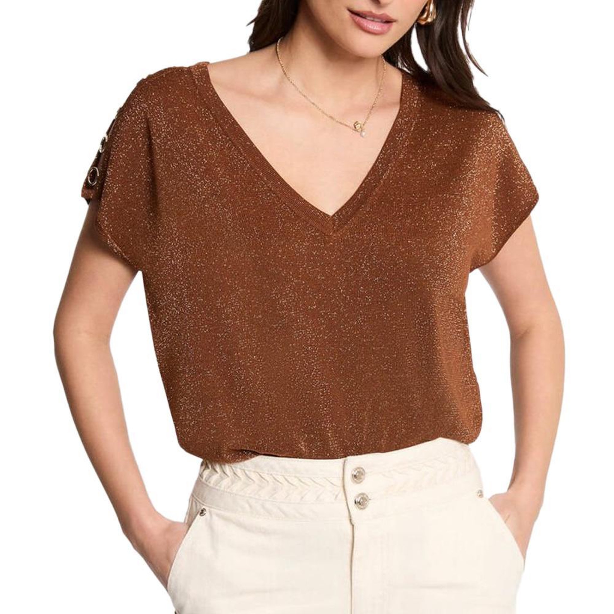 MORGAN T-Shirt Marron/Doré Femme Morgan MRING. Coloris disponibles : Marron