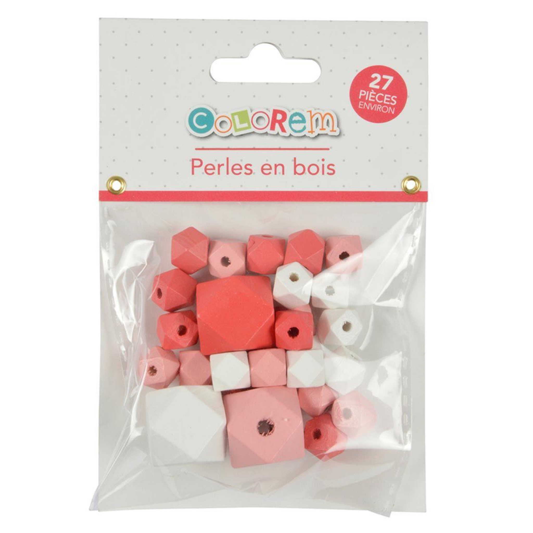 Voir la diapositive 2 : HOMEA Lot de 27 Perles en Bois  Diamant  1-2cm Corail & Blanc