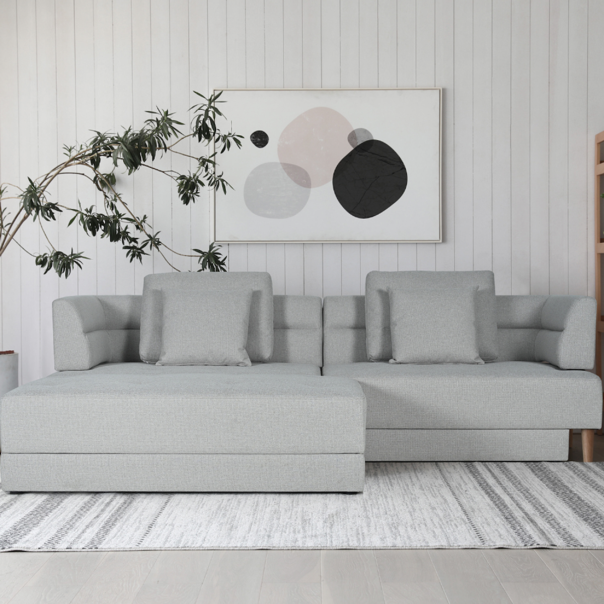 CONCEPT USINE Canapé multifonction 4 places en tissu gris clair BERGA
