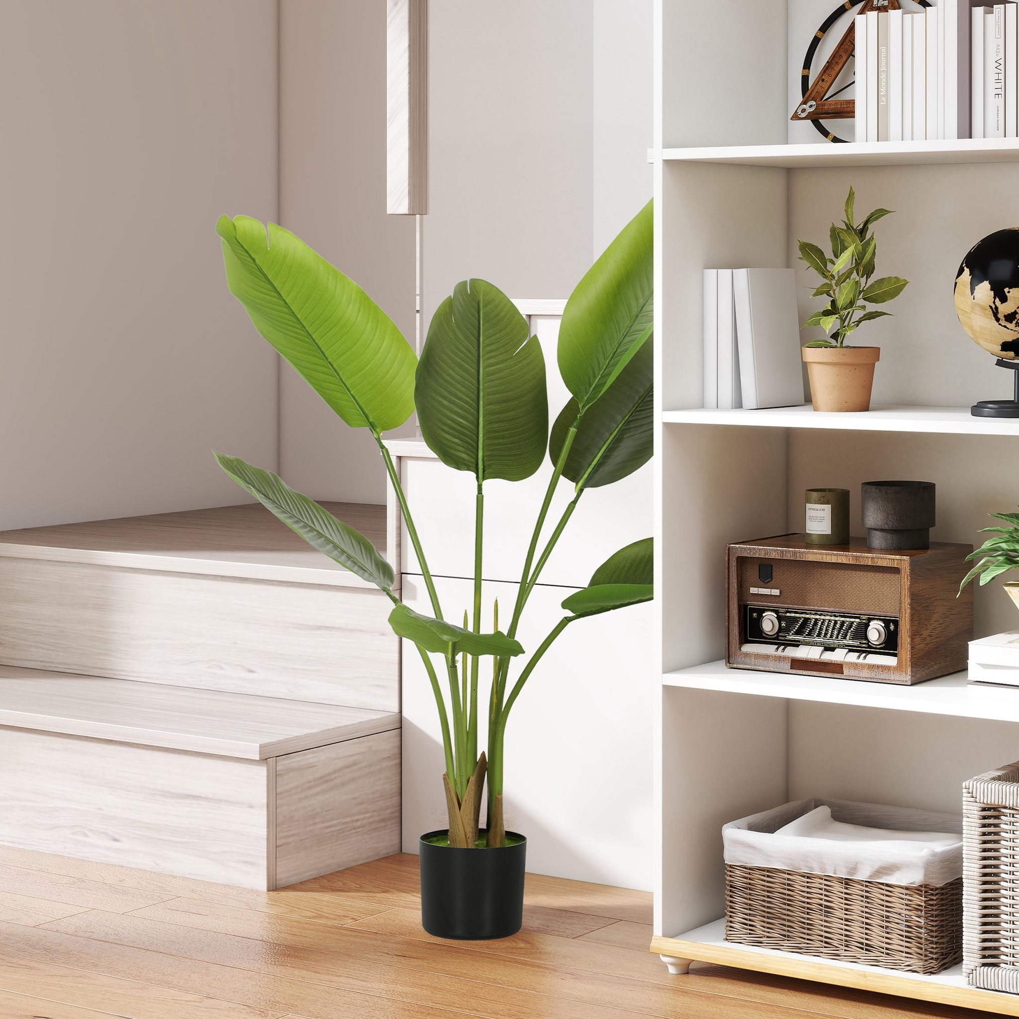 Voir la diapositive 2 : HOMCOM Plante artificielle bananier H.109cm 7 grandes feuilles grand réalisme pot inclus