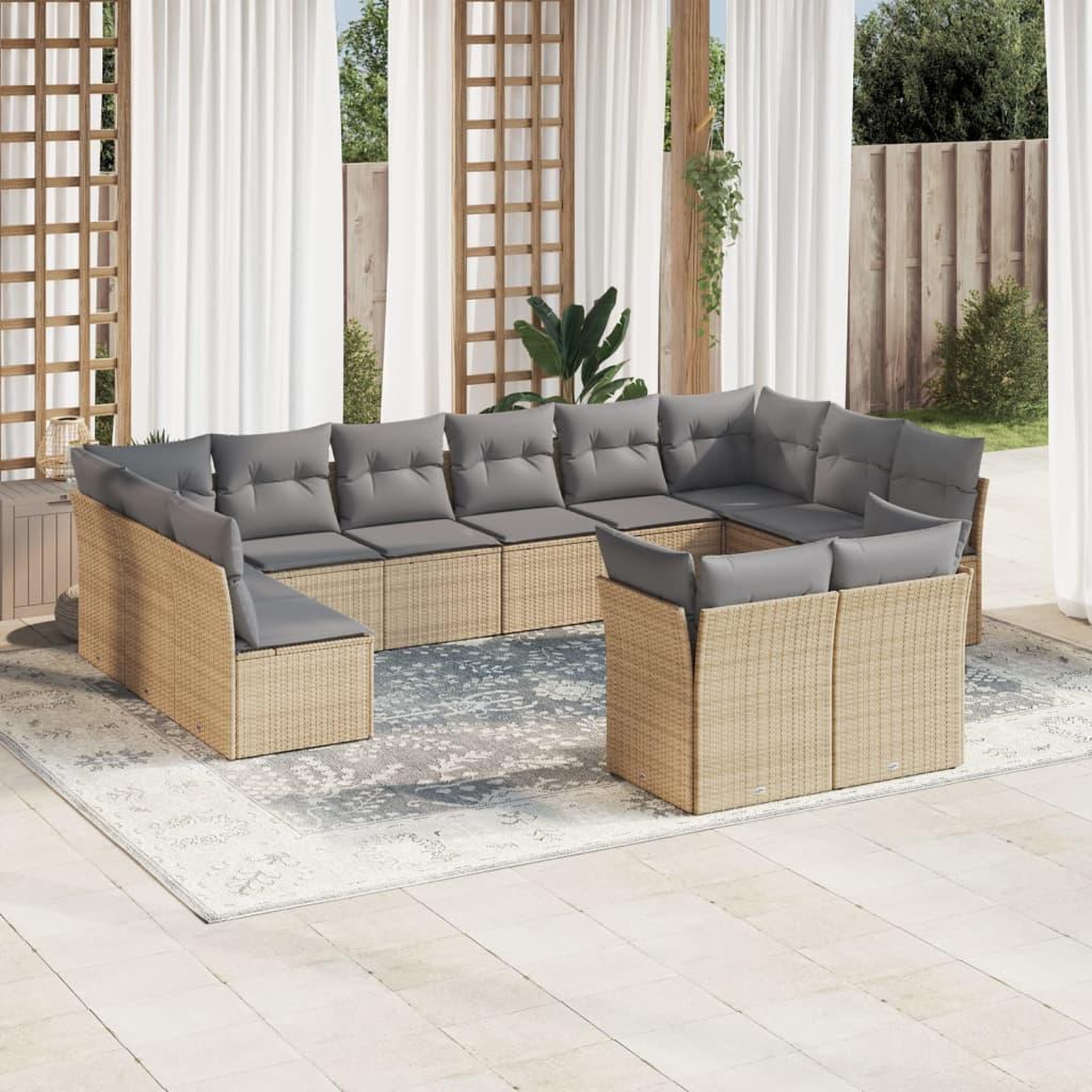 VIDAXL Salon de jardin avec coussins 12 pcs beige resine tressee