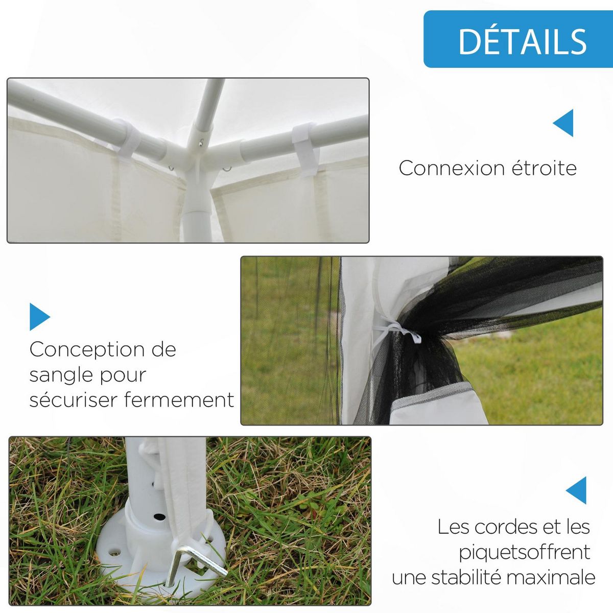 OUTSUNNY Tonnelle barnum style colonial dim. 4L x 3l x 2,55H m 4 moustiquaires blanc et noir