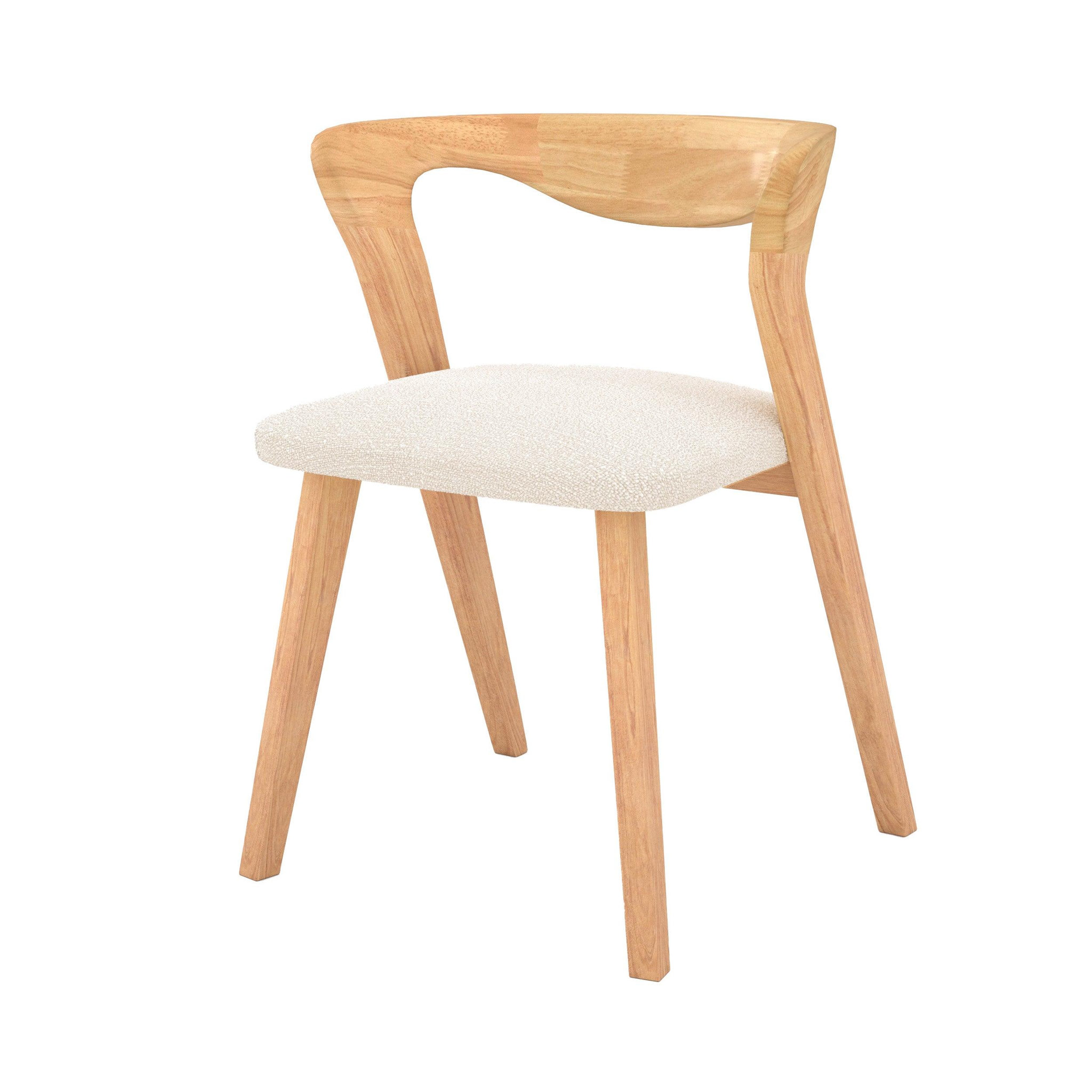 MAISON PAVANE Chaise en bois d'hévéa clair et tissu bouclé crème-vega