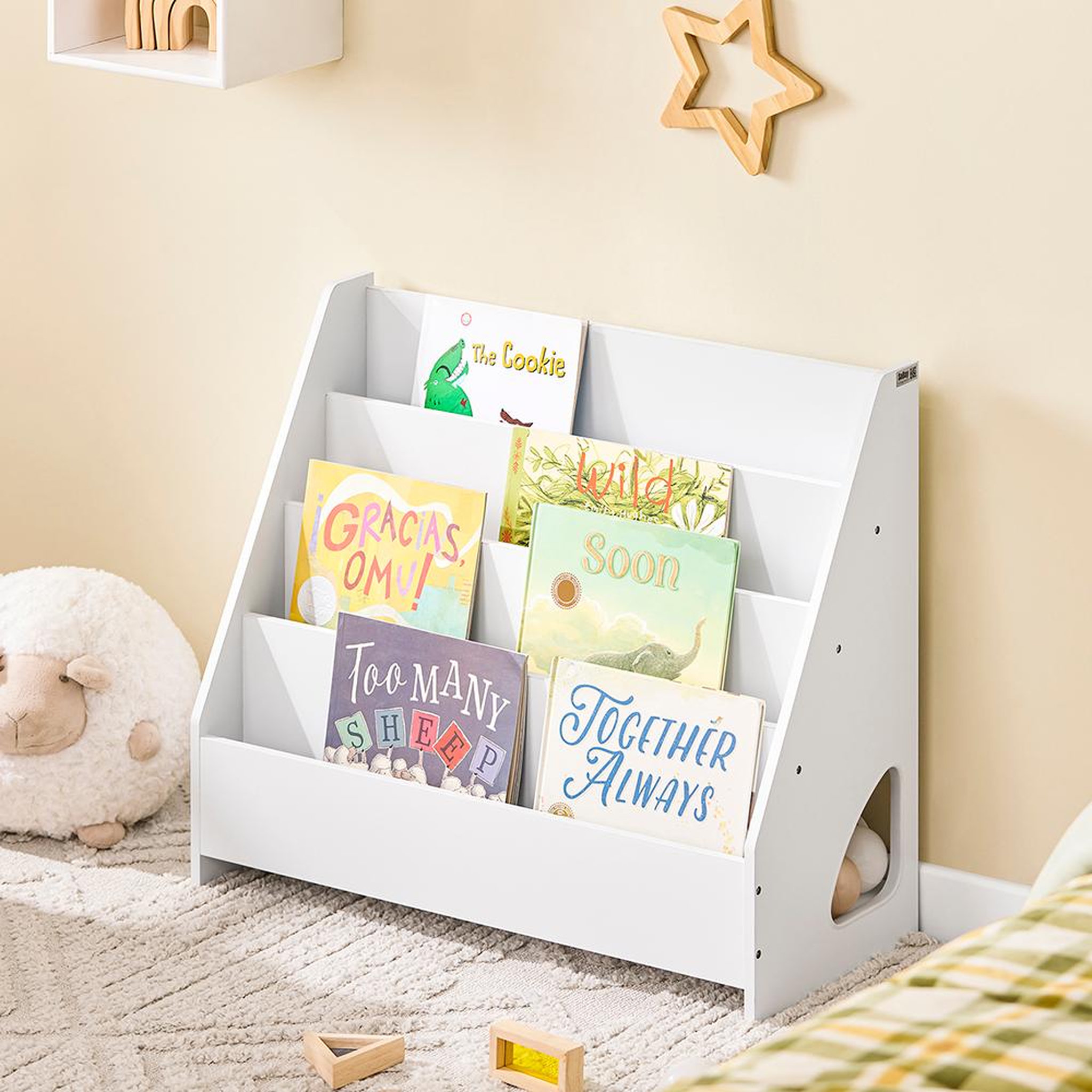 Voir la diapositive 6 : SOBUY Étagère à livres inclinée pour enfants Blanc 70x30x60 cm KMB32-K-W